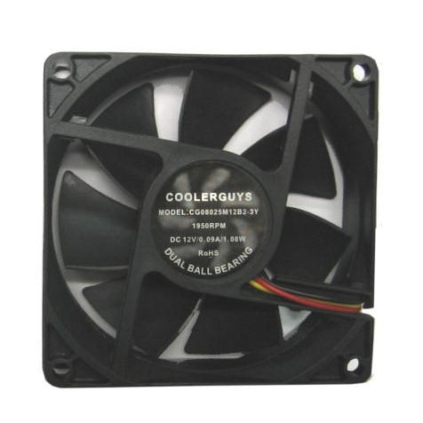 Coolerguys 80mm x 80mm x 25mm Quiet Medium Speed Dual Ball Bearing Fan - CG08025M12B2 - 3 Year Warranty - Perfect for PC Cooling, Gaming Rigs & Computer Case Ventilation