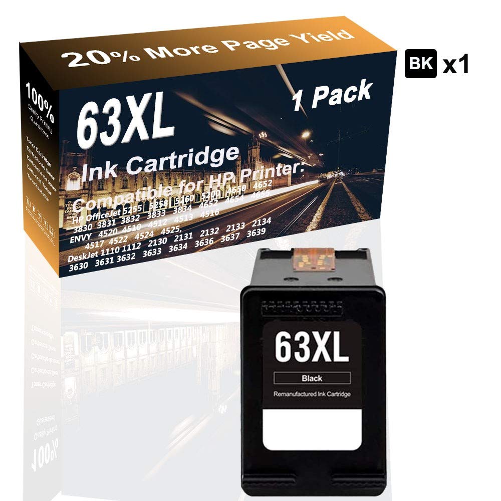 High Yield Remanufactured 63XL Black Ink Cartridge (1-Pack) - Compatible with HP 3832 3833 3834 4652 4654 4522 4524 4525 3633 3634 3636 3637 3639 Printers - Perfect for Home, Office & School Printing Needs