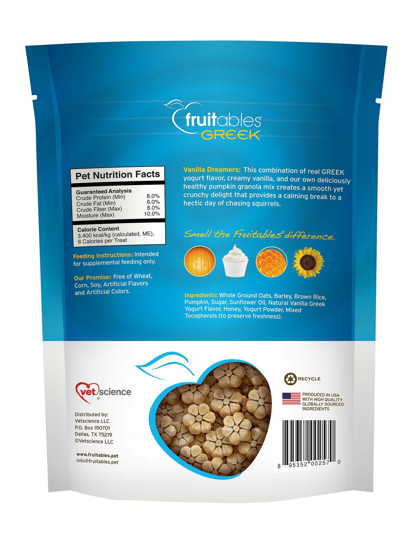 Fruitables Greek Vanilla Yogurt Flavor Crunchy Dog Treats - Healthy Natural Snacks for Small & Large Dogs - Perfect for Training, Rewards & Dental Care