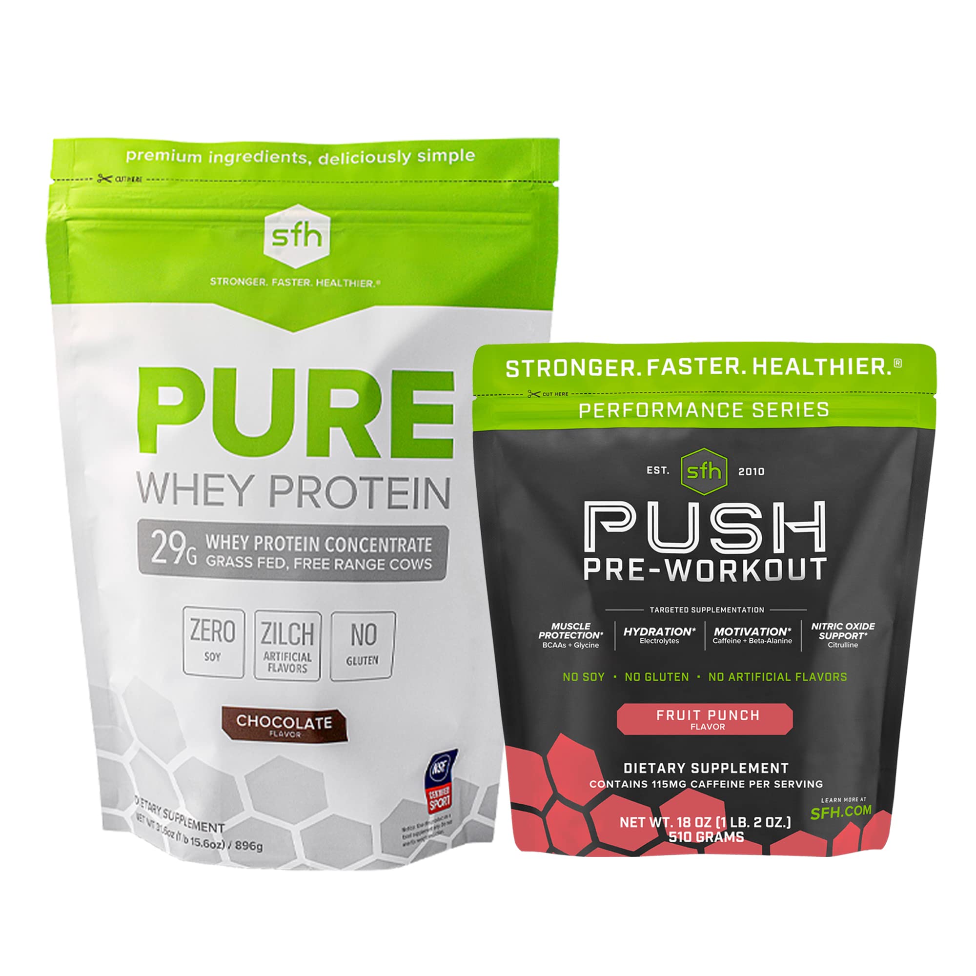 SFH Motivate & Gain Workout Bundle - Pure Whey Chocolate Protein Powder & Push Pre-Workout Supplement for Muscle Recovery & Energy Boost | Perfect for Gym, Bodybuilding & Fitness Enthusiasts