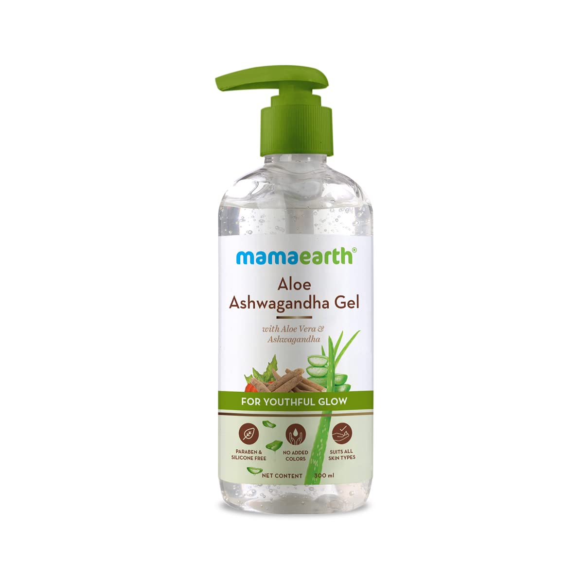 Mamaearth Aloe Ashwagandha Face Gel with Aloe Vera & Ashwagandha for Youthful Glow - 300ml | Hydrating & Soothing Skincare for Dry & Sensitive Skin | Day & Night Moisturizer