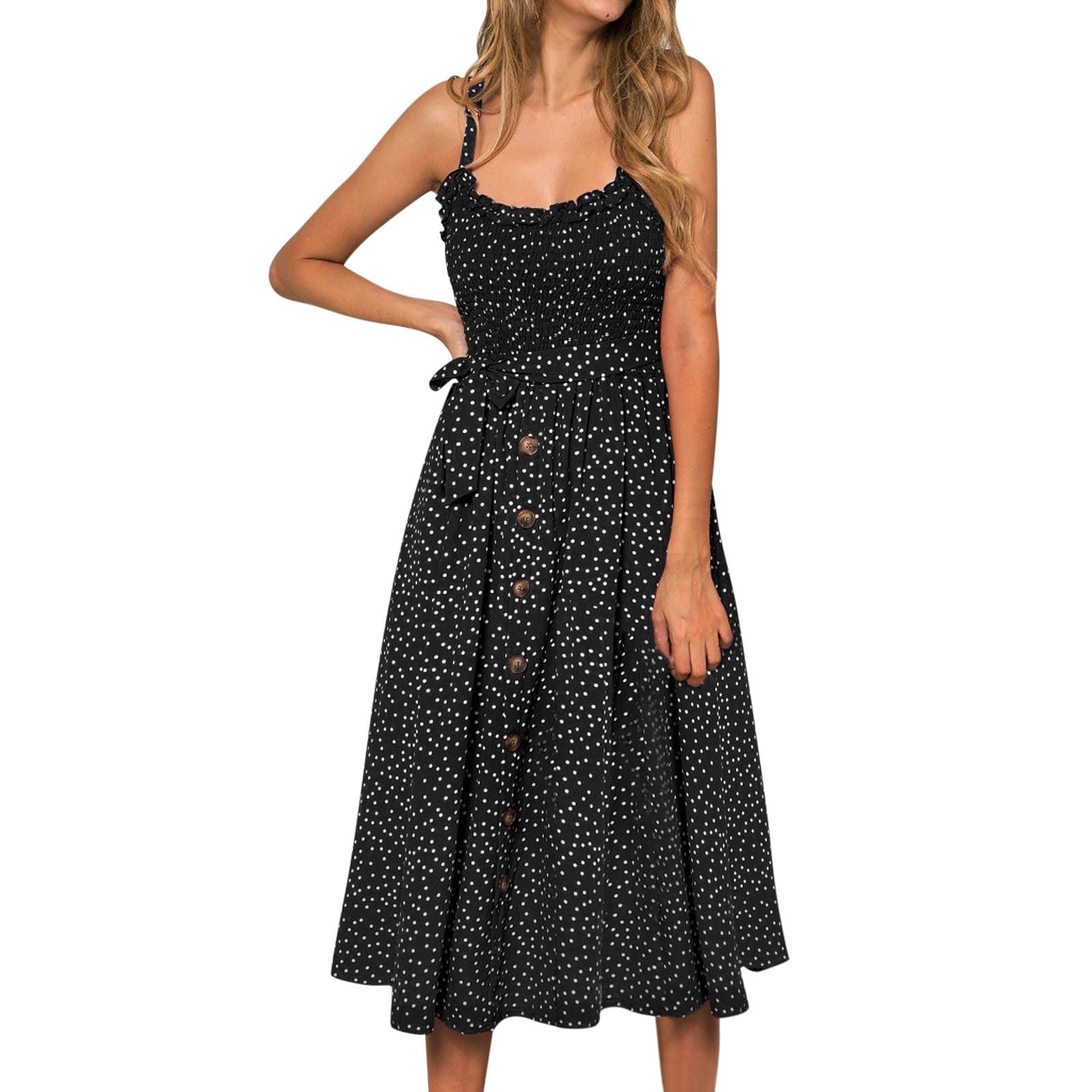 Floral Print Cocktail Dress for Women - Loose Fit Summer Strap Button Dot Casual Ruched Slip Dress | Perfect for Parties, Weddings & Date Nights