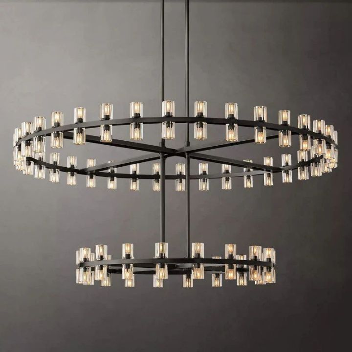 Custom Aurora Wine Glass Round 2-Tier Chandelier with 72 Crystals - Elegant Dining Room Lighting for Home Decor & Romantic Dinners