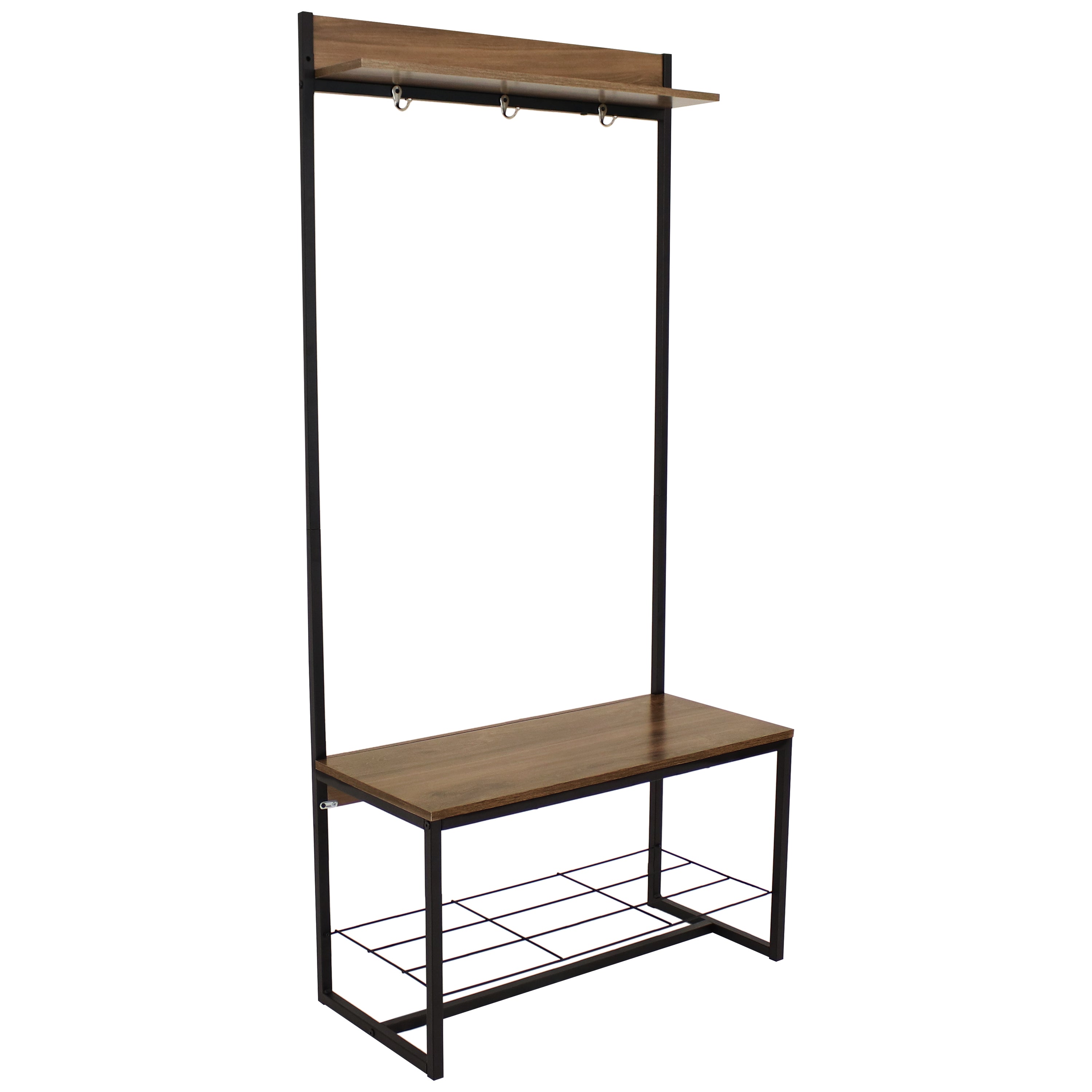 Sunnydaze Industrial Entryway Storage Bench with Coat & Shoe Rack - 67