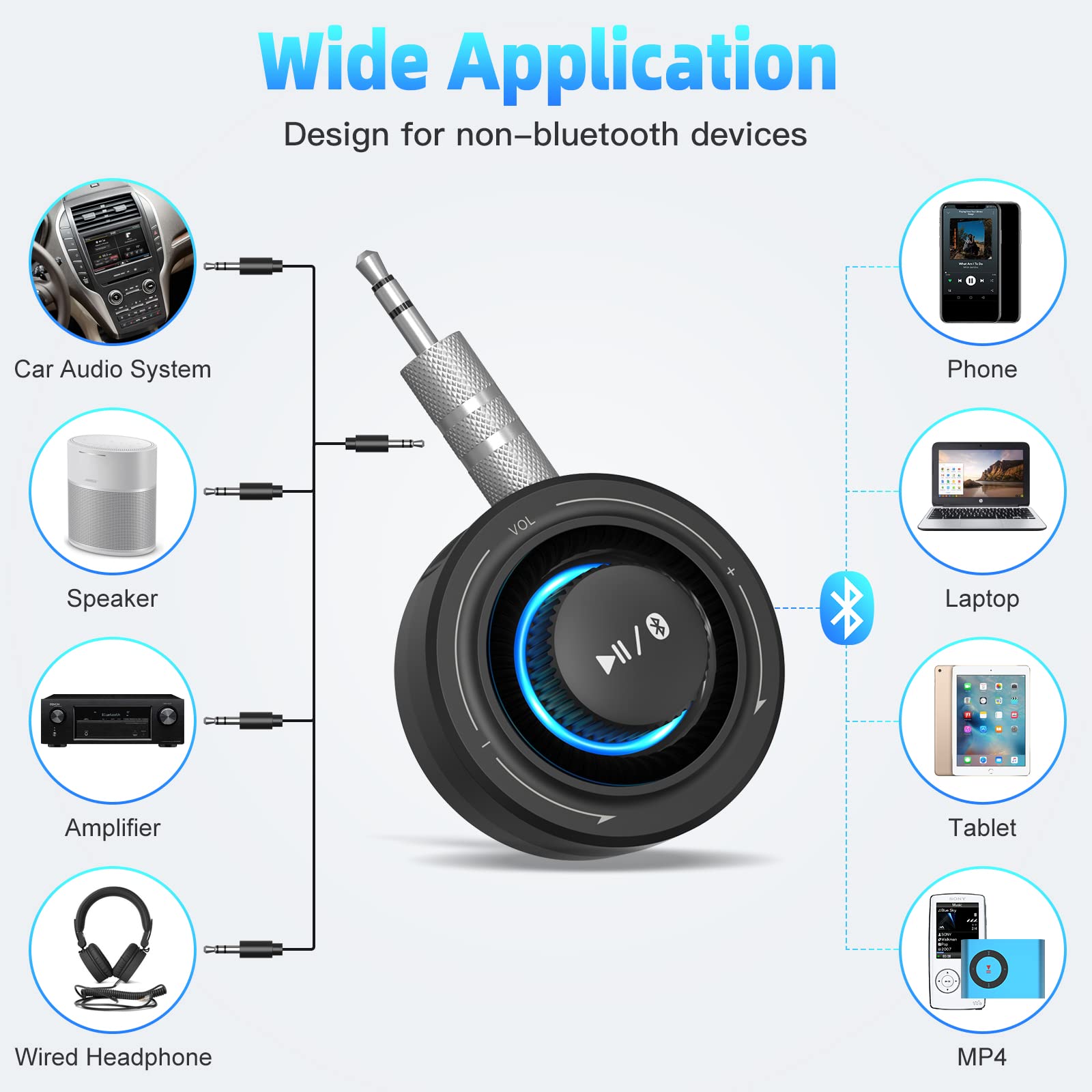 Wireless Bluetooth 5.2 Car Kit Aux Receiver - Portable 3.5mm Bluetooth Adapter for Car Radio, Home Stereo & Wired Headphones | Hands-Free Calling, Music Streaming for Commuting, Road Trips & Home Audio
