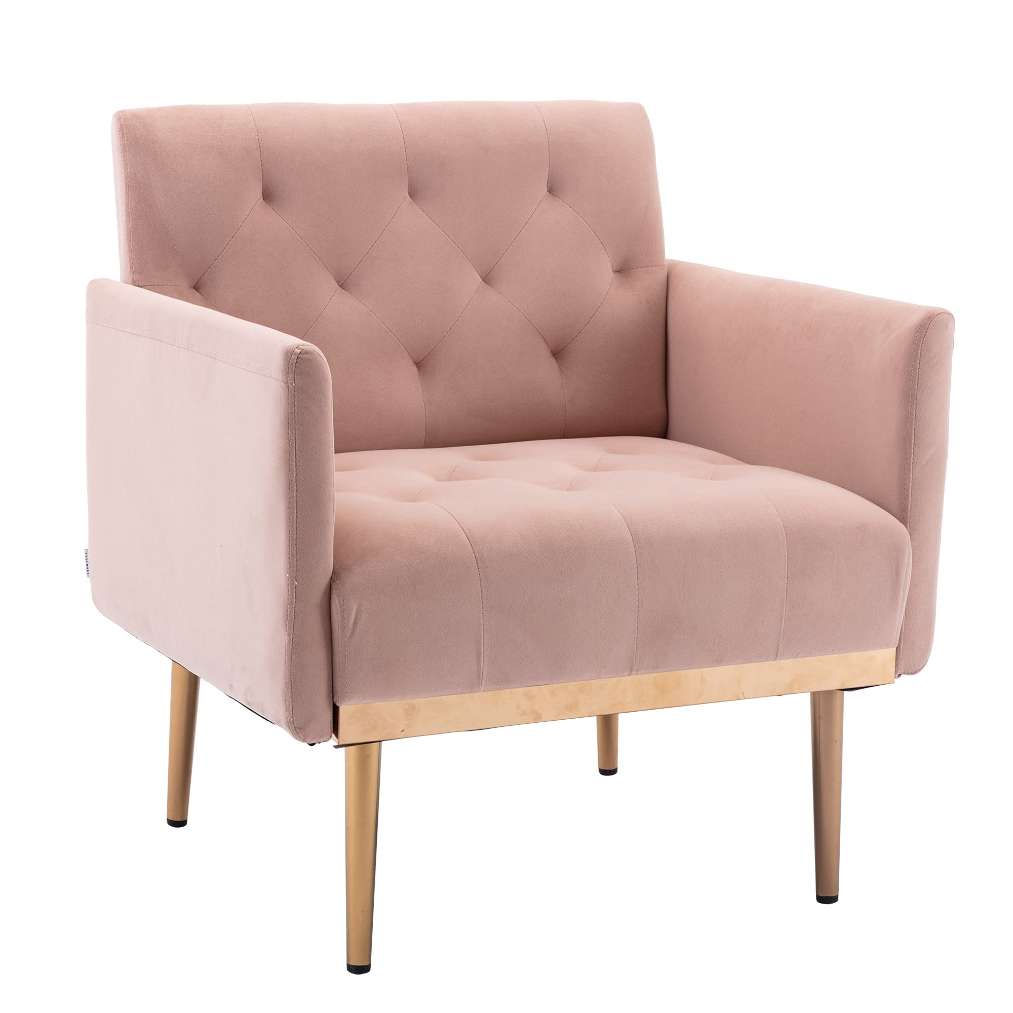 Luxury Velvet Accent Chair - Modern Tufted Upholstered Armchair for Living Room, Bedroom & Lounge - Comfy Single Sofa Chair with Wide Throne Design - Perfect for Reading, Relaxing & Home Decor (Pink) - Elegant Seating Solution for Apartments, Dorms & Office Spaces