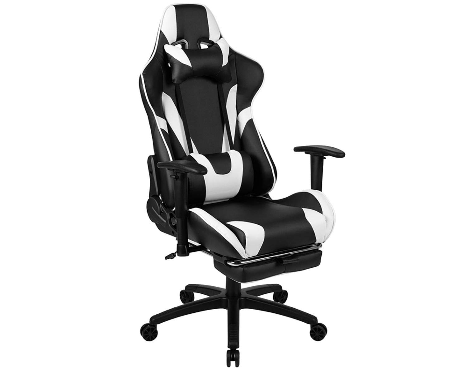 Flash Furniture X30 Ergonomic Gaming Chair - Black LeatherSoft Racing Office Chair with Reclining Back & Slide-Out Footrest for PC Gaming, Home Office & Streaming Setup