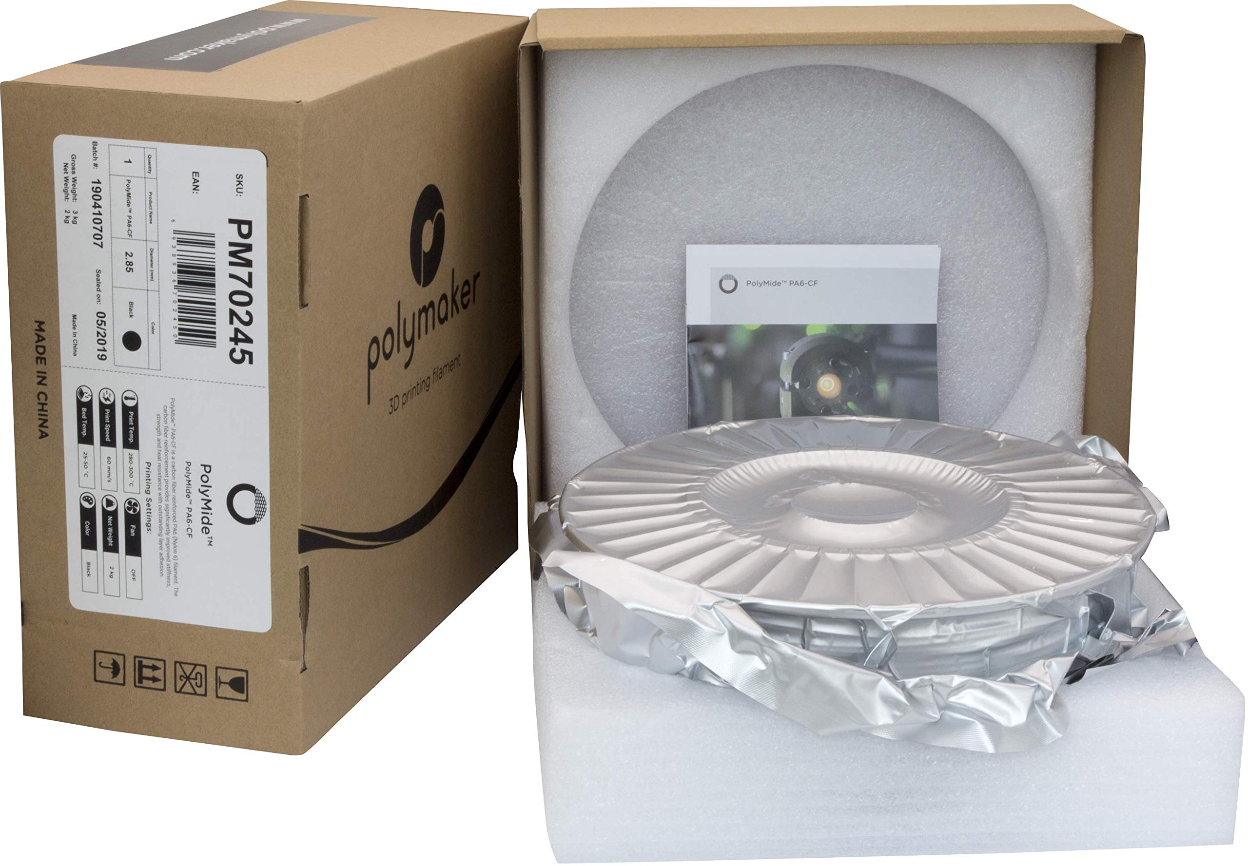 Polymaker 2.85mm PA6-CF Carbon Fiber Nylon 3D Printer Filament - 2kg Spool, High Strength, Warp-Free for Functional Prototypes & Industrial Parts - Perfect for Automotive, Robotics and Engineering Applications