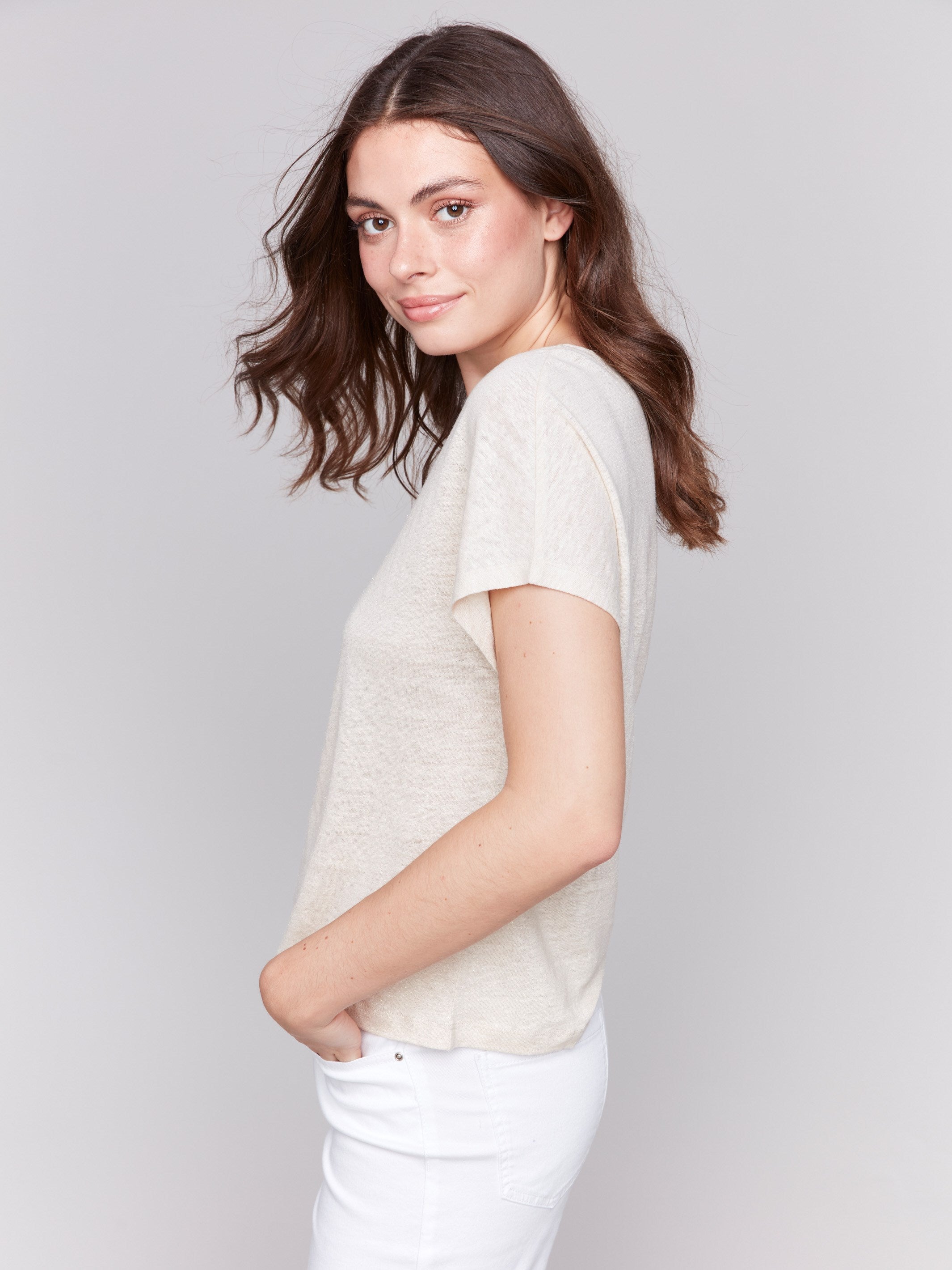 Elegant Foil Print Linen Blend Dolman Top in Champagne - Perfect for Casual Outings, Office Wear & Special Occasions
