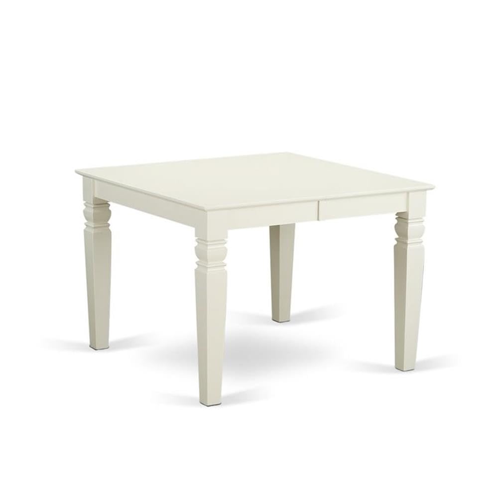 East West Furniture WEEN5-LWH-06 5-Piece White Linen Dining Set with 42x60 Inch Extendable Table & 4 Dark Shitake Fabric Chairs - Perfect for Small Kitchens, Breakfast Nooks & Cozy Family Meals