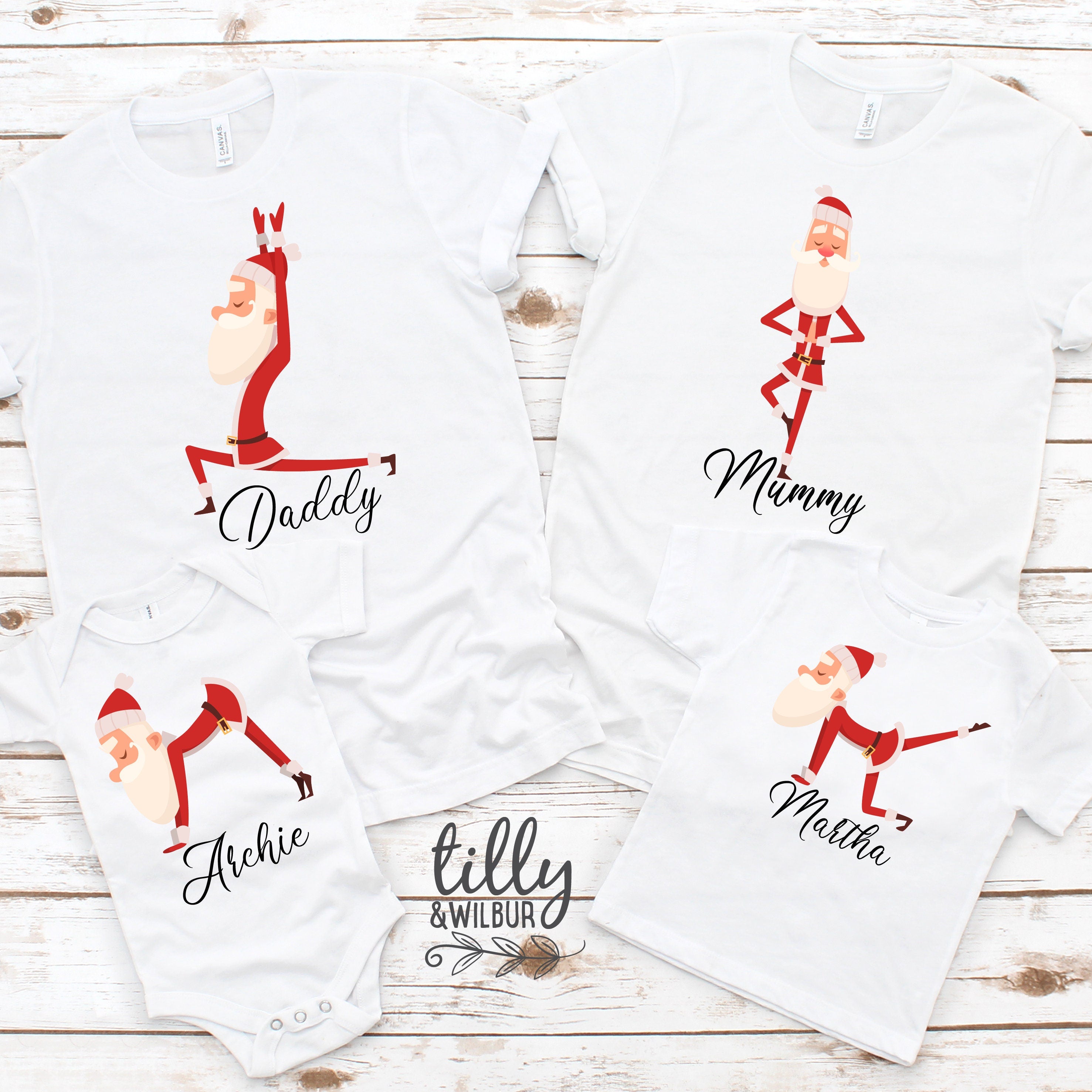 Custom Christmas Santa Family Matching Yoga T-Shirts - Festive Holiday Outfits for Yoga & Family Gatherings