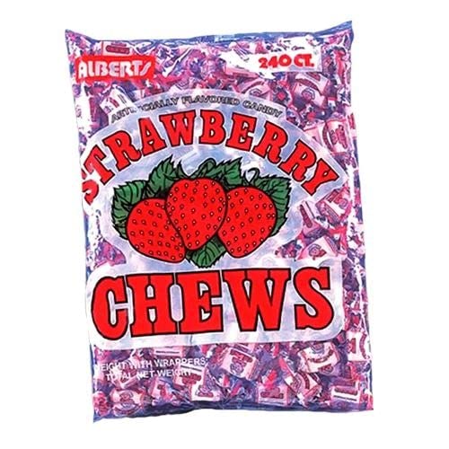 Albert's Strawberry Chews Candy - 240 Piece Bulk Bag | Sweet & Chewy Strawberry Flavored Candy | Perfect for Parties, Halloween Treats & Office Snacks