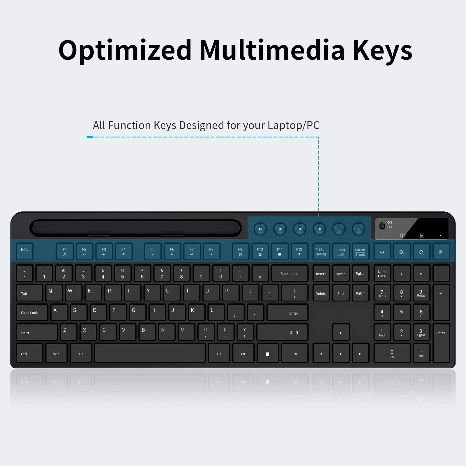 MARVO 2.4G Wireless Keyboard and Mouse Combo - Ergonomic Design with Silent Mouse & Phone/Tablet Holder - Compatible with MacBook & Windows PC (Black) - Perfect for Home Office, Gaming & Remote Work
