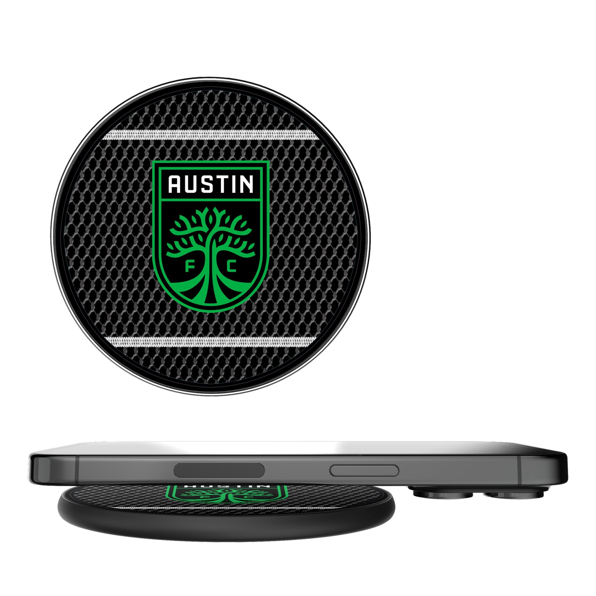 Austin FC Mesh 15W Fast Wireless Charger - Qi Certified Phone Charging Pad for iPhone, Samsung Galaxy - Perfect for Home, Office & Car Use