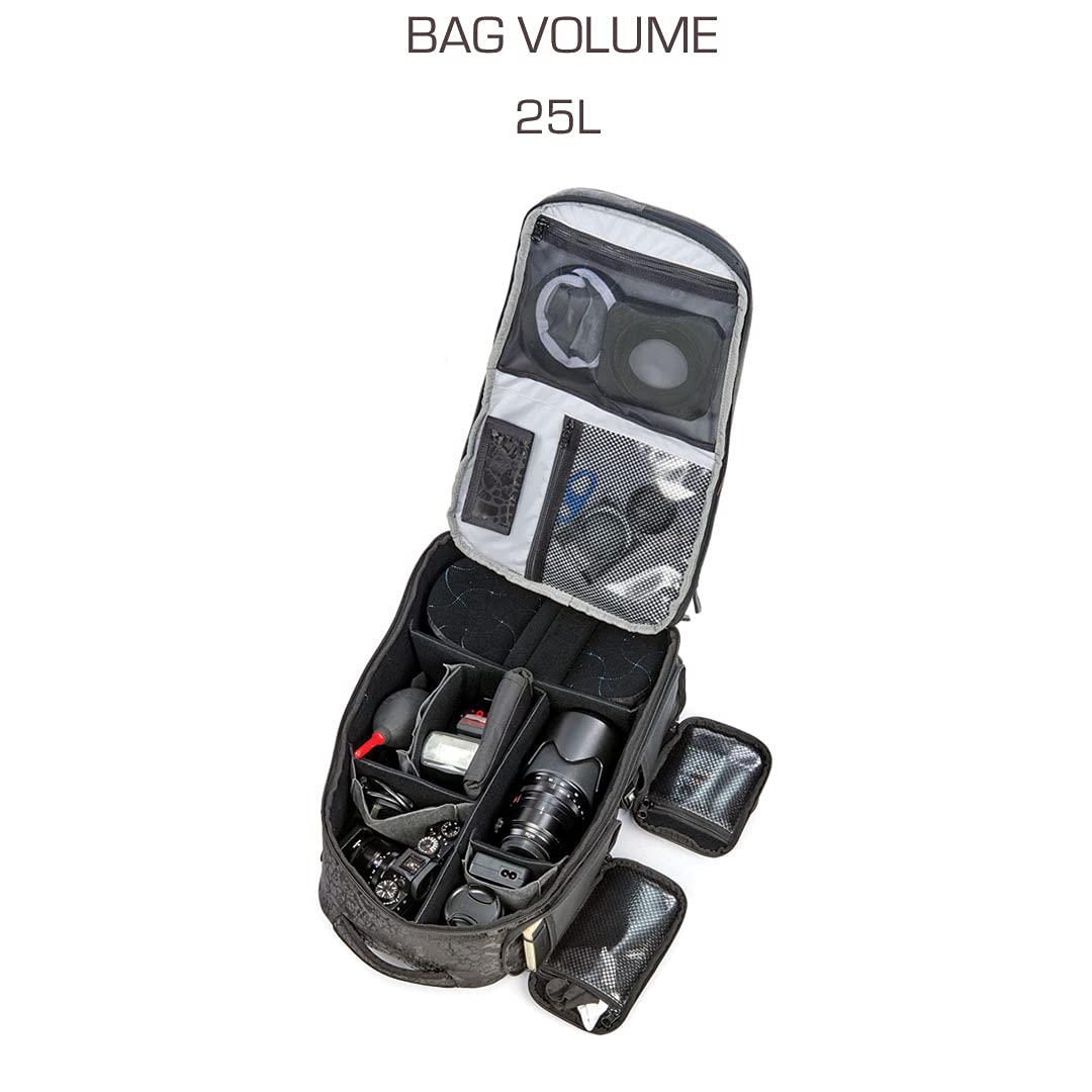 Toxic Valkyrie 25L Camera Backpack - Padded DSLR/SLR Bag with Smart Storage & Lumbar Support - Waterproof Onyx Black Photography Backpack for Travel, Hiking & Outdoor Shooting (VALKYRIE-ONYX-L)