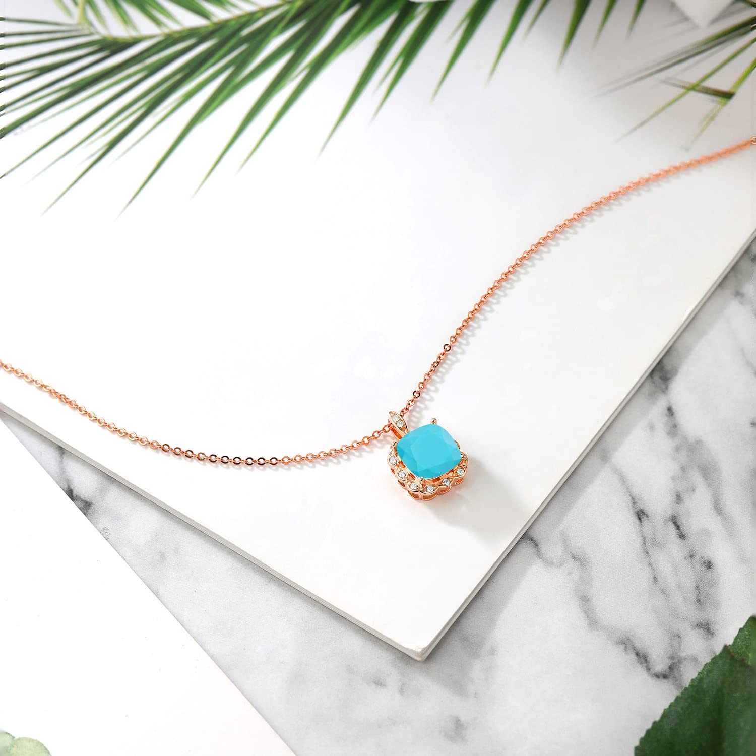 Gem Stone King 10MM Cushion Birthstone Pendant Necklace for Women - 18K Rose Gold Plated Sterling Silver with 18 Inch Chain | Personalized Jewelry Gift for Mom, Wife, Daughter | Perfect for Birthdays, Anniversaries & Special Occasions
