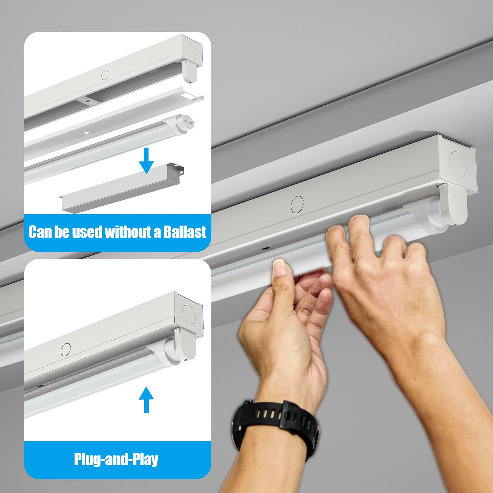 T8 T12 LED Bulbs 4 Foot - 6CCT Adjustable (3000K-6500K) - 10W-24W Hybrid Type A+B - Plug & Play/Ballast Bypass - ETL DLC Certified - 6 Pack White - Energy Saving Fluorescent Tube Replacement for Garage, Warehouse & Office Lighting