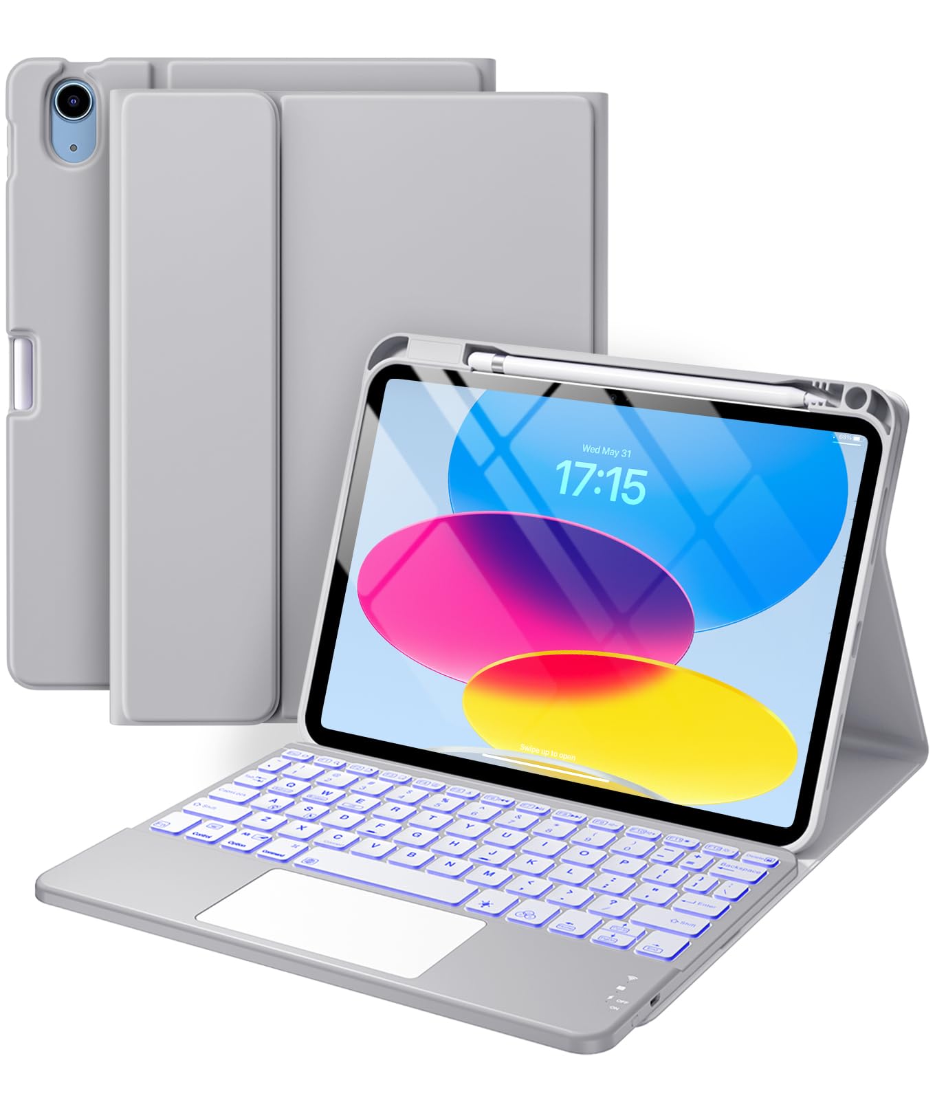 iPad 11th/10th Gen Keyboard Case - Detachable Backlit Keyboard with Multi-Touch Trackpad & Pencil Holder | Folio Cover for iPad Air 4/5 (A16) | Perfect for Work, Study & Travel (Gray)