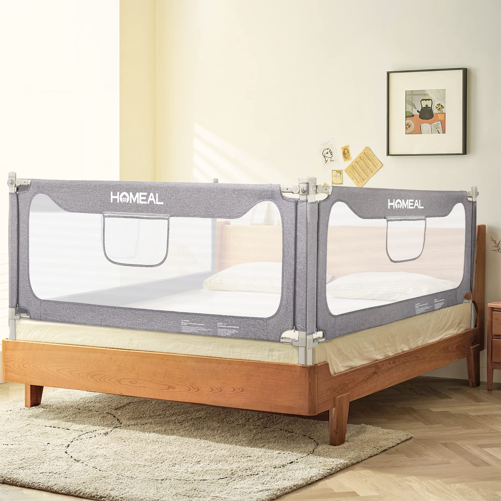 **HOMEAL Extra Tall Toddler Bed Rails for King & Queen Size Mattress - 3-Pack Safety Bed Guardrail for Kids & Infants (Grey) - Perfect for Preventing Falls & Ensuring Safe Sleep**