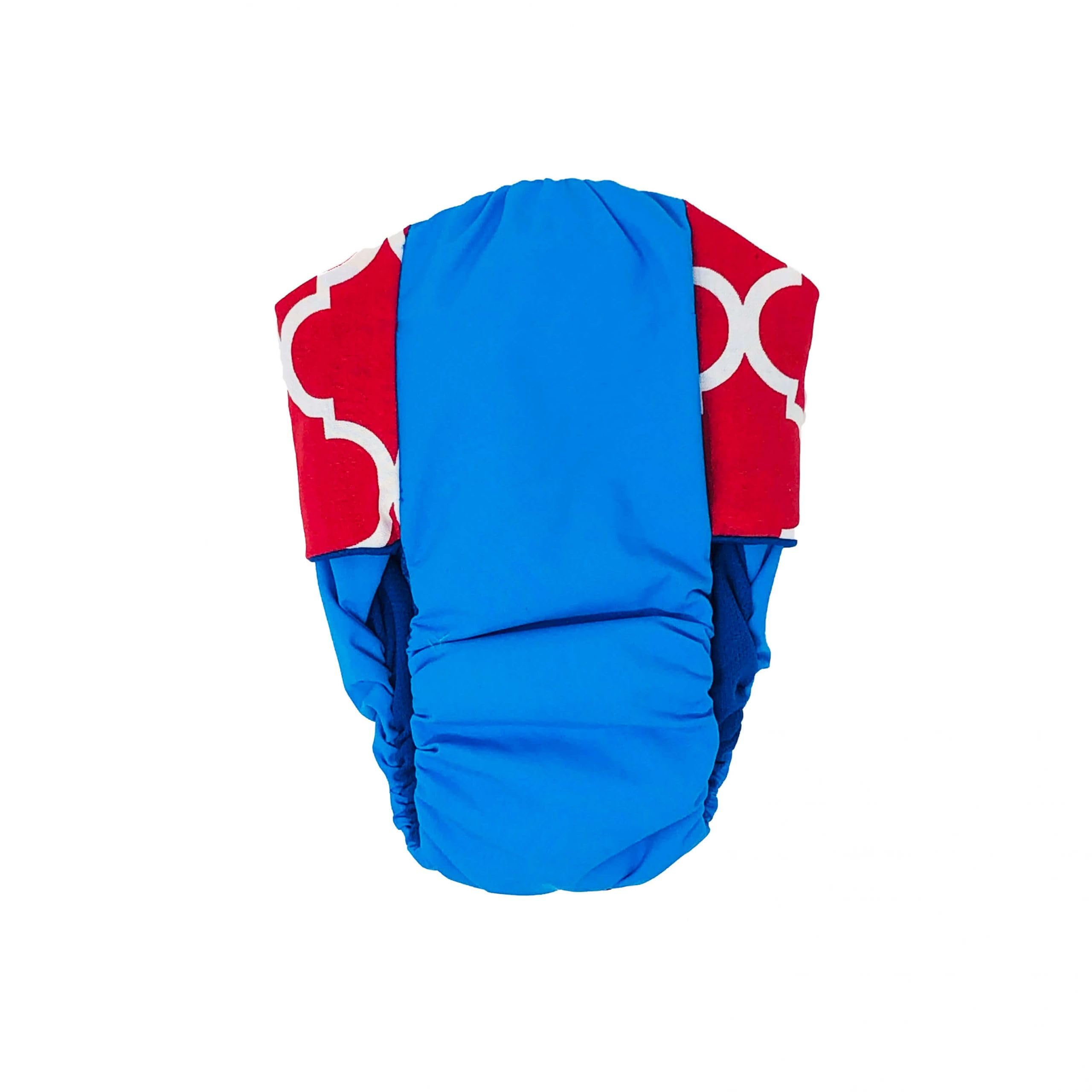 Premium Waterproof Dog Diaper XXL - Red Quatrefoil Aqua Blue Design with Tail Hole - Made in USA - Ideal for Incontinence, Travel & Post-Surgery Care