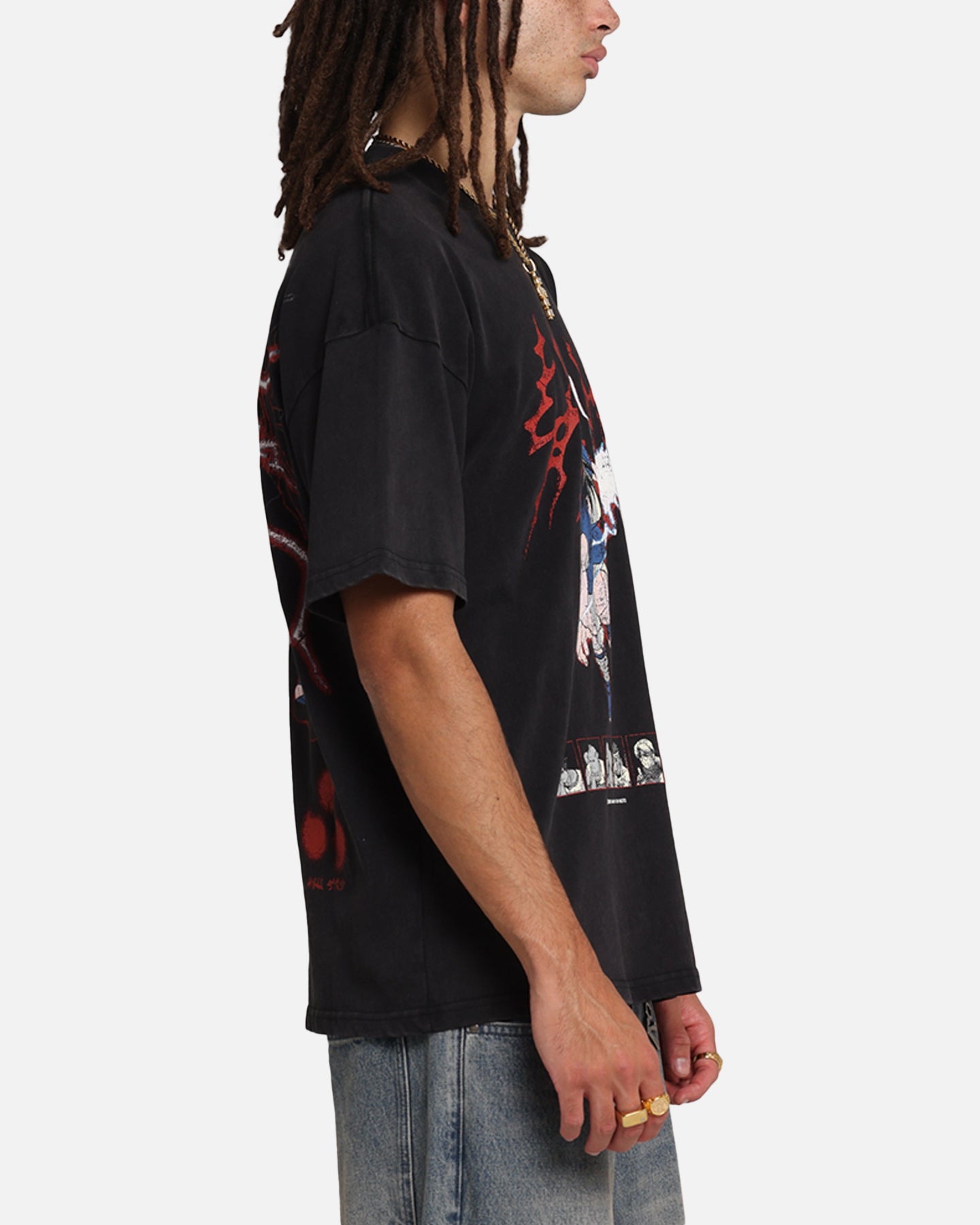 Naruto Sasuke Vintage Graphic T-Shirt - Black Acid Wash Style - Perfect for Anime Fans & Casual Wear