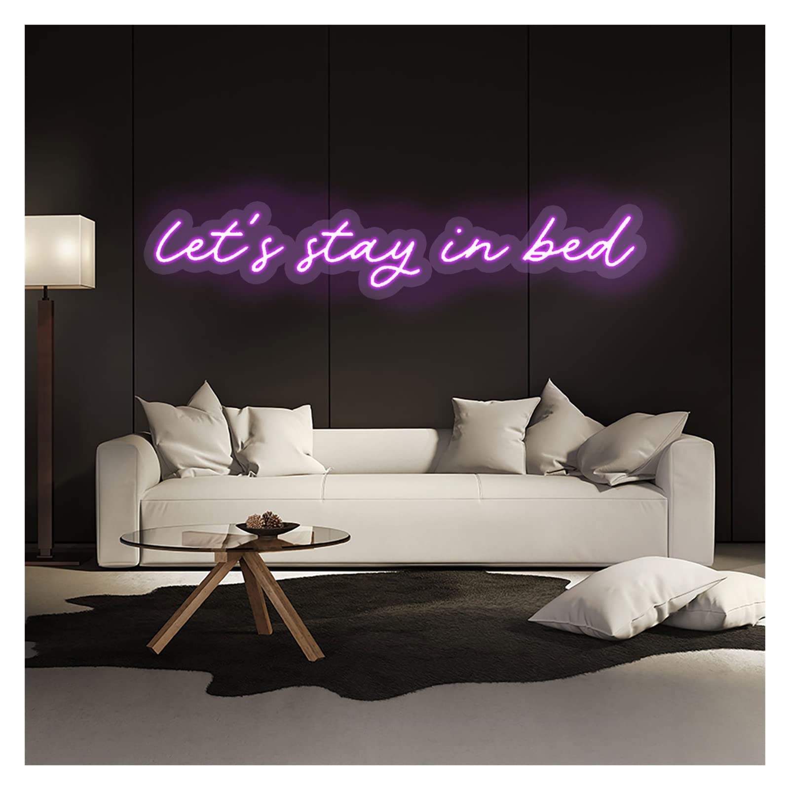 Custom 'Let's Stay in Bed' Dimmable Purple Neon Sign - 60CM Wide Wall Decor for Bedroom, Home & Room Lighting - Perfect Personalized Gift for Couples & Romantic Ambiance