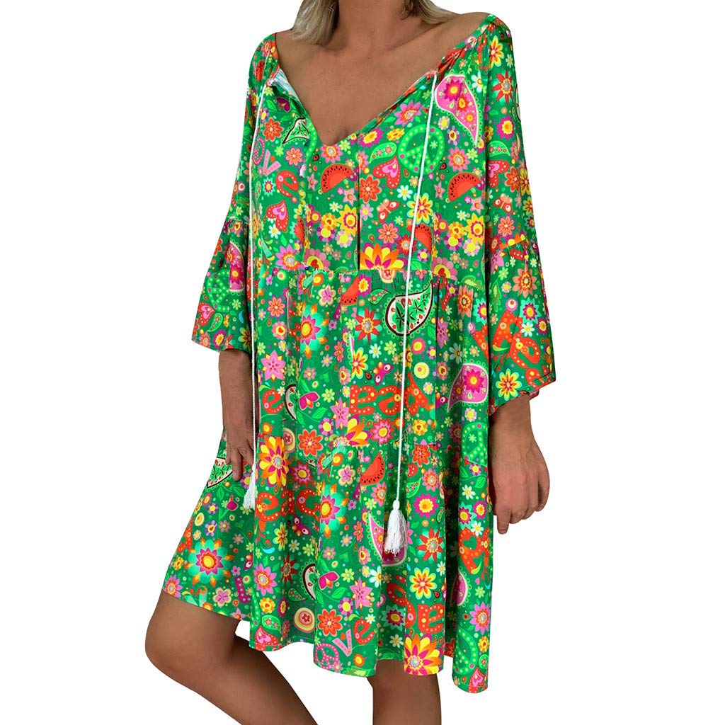 Sexy Floral Print Summer Dresses for Women - Sleeveless Loose Mini Dress with Quarter Length - Perfect for Church, Beach & Casual Outings (Green, Size S)