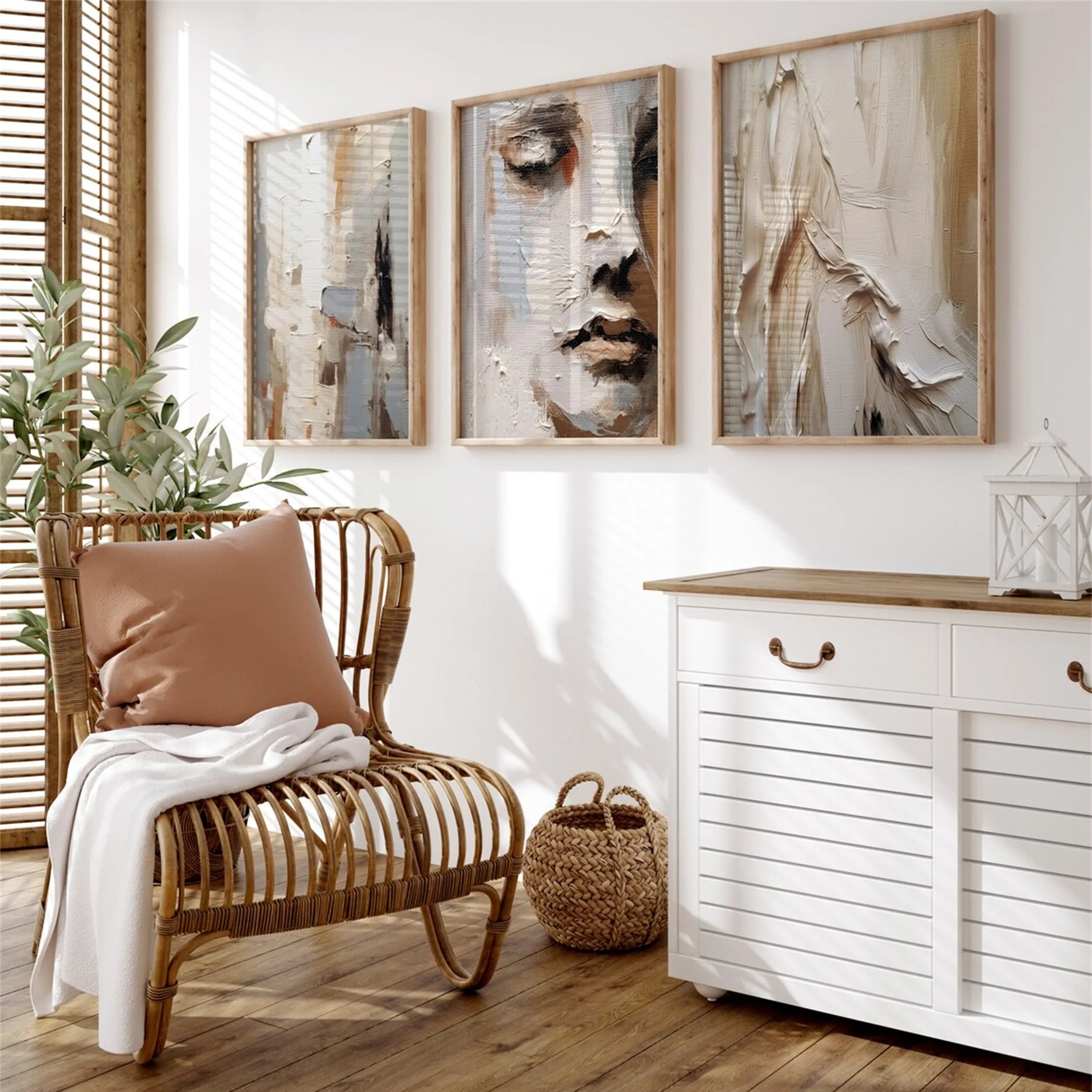 Abstract Tranquility Set of 3 Wall Art Paintings - Modern Minimalist Canvas Prints for Living Room, Bedroom & Office Decor #AB141