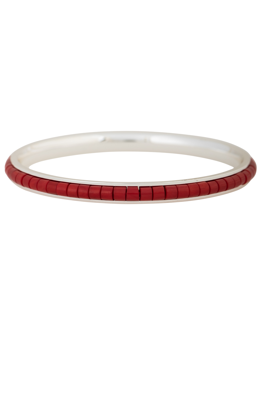 Paige Wallace Heishi Coral Bangle Bracelet - Handmade Beaded Jewelry for Women - Perfect for Beach, Boho & Summer Outfits
