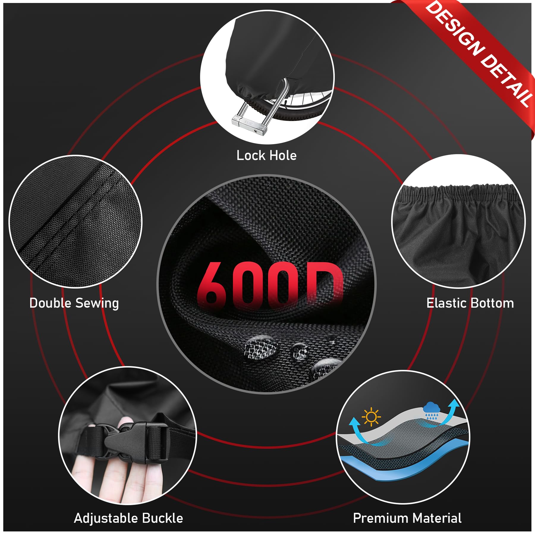 600D Heavy Duty Waterproof Bike Cover for Outdoor Storage - Fits Single eBike, Mountain Bike, Road Bike, Hybrid Bike & Scooter - Perfect for Garage, Backyard & Travel Protection