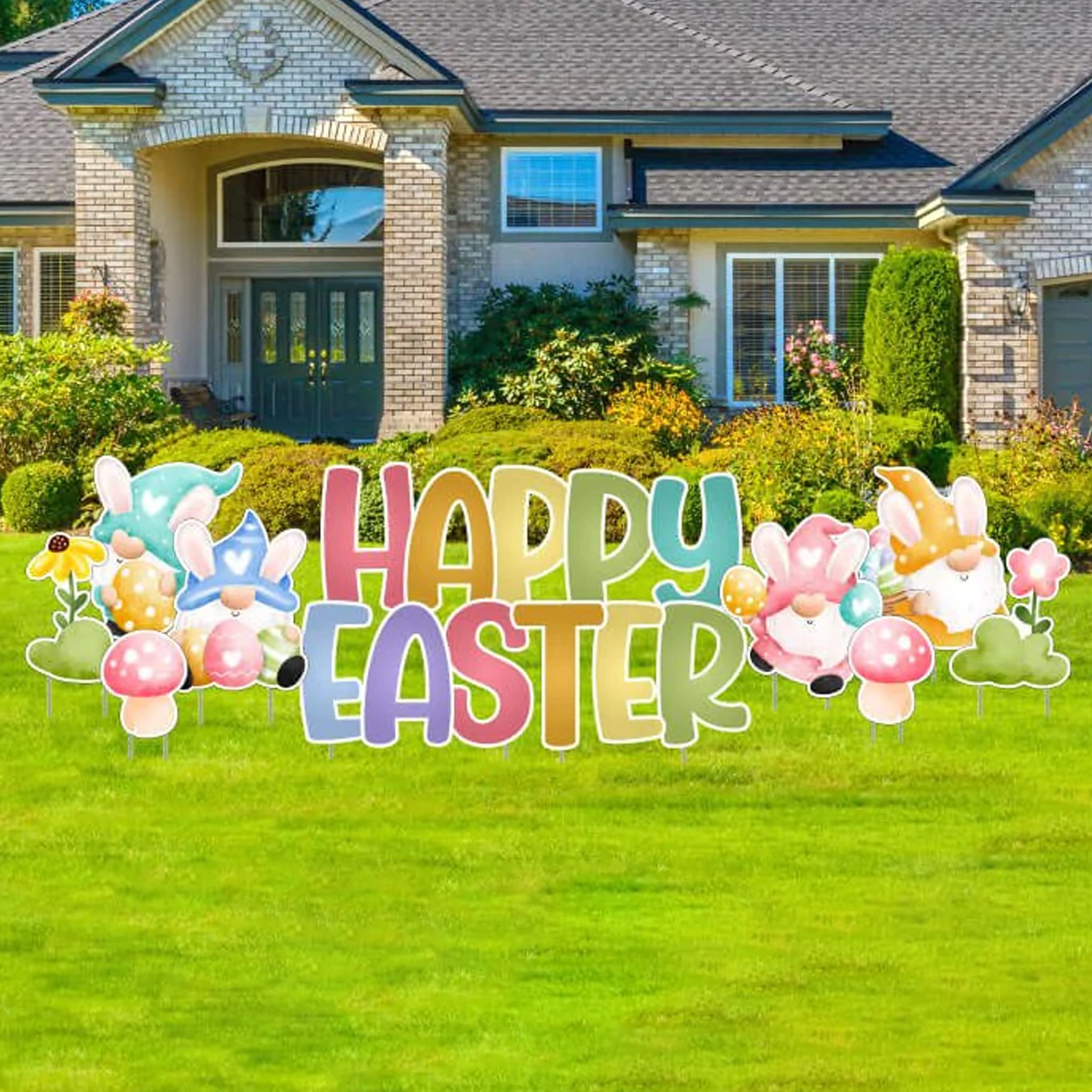 VictoryStore Easter Gnomes Quick Set - 12 Piece Jumbo Yard Letters with Stakes for Outdoor Decor | Happy Easter Yard Signs | Perfect for Front Lawn, Garden, and Easter Party Decorations