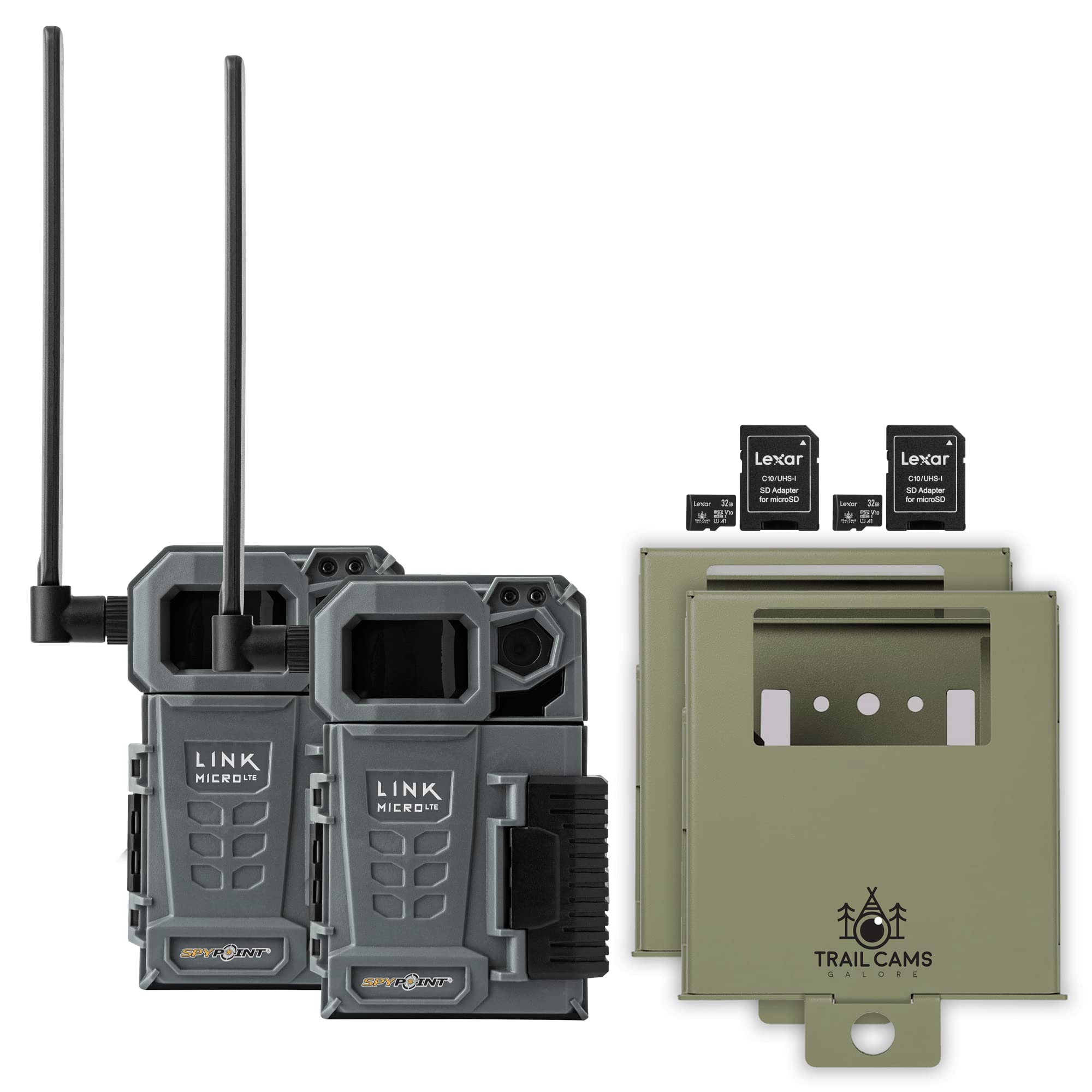 SPYPOINT Link-Micro-LTE Twin Pack Cellular Trail Cameras - 10MP Low-Glow Night Vision, Weatherproof Steel Case, 32GB Lexar Micro SD Card Included - Perfect for Wildlife Monitoring, Hunting, and Outdoor Security Surveillance