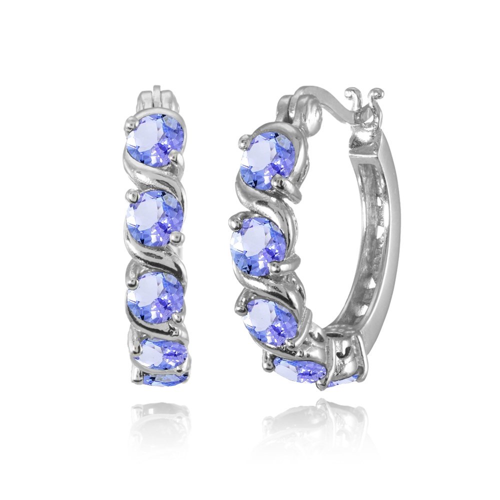 Genuine Sterling Silver Hoop Earrings with Birthstones | S-Design Round Huggie Hoops for Women | Real & Synthetic Gemstone Fashion Jewelry | Perfect for Everyday Wear, Parties & Gifts