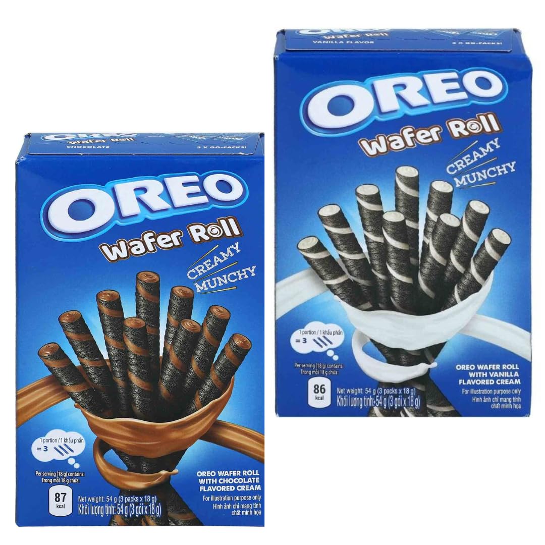 Oreo Wafer Roll Bundle - 2 Pack Chocolate Flavors (White & Milk Chocolate) 54g Each - Perfect for Snacking, Gifts & Party Treats