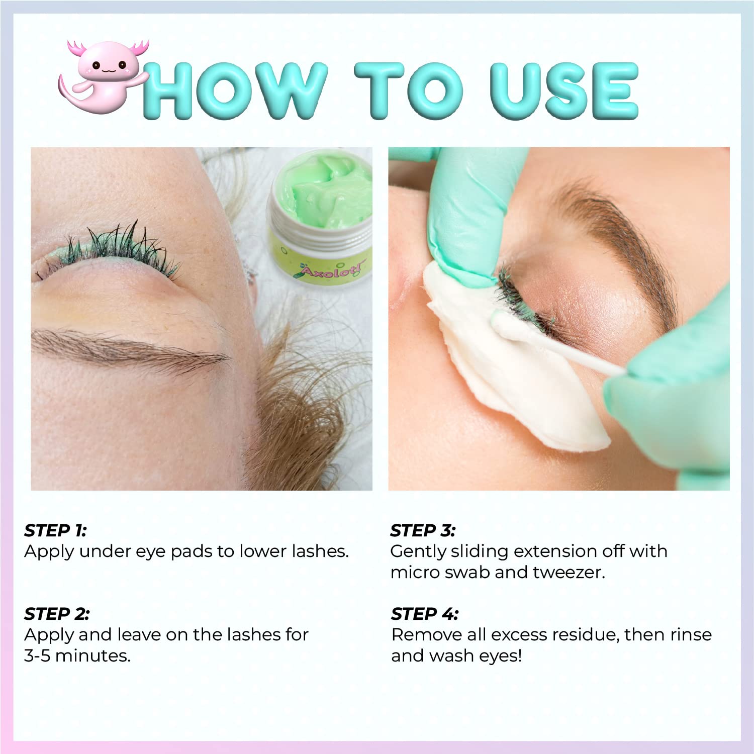 Axolotl Eyelash Extension Cream Remover 15g (0.51 fl oz) - Gentle & Effective Lash Glue Remover for Sensitive Skin | Low Irritation | Professional Lash Extension Supplies | Perfect for Salon & Home Use (Lemon Scent)