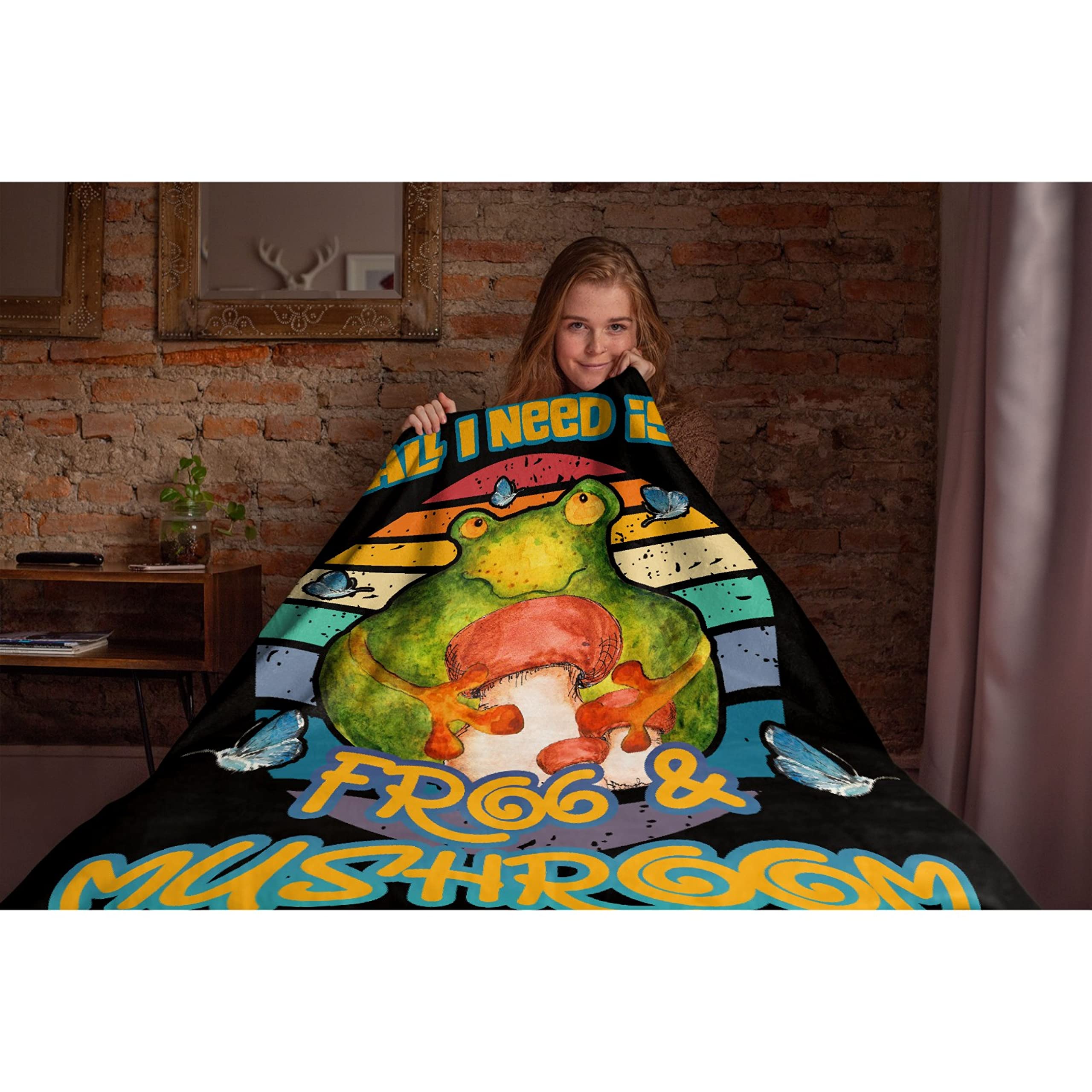 Cozy Frog & Mushroom Flannel Fleece Blanket - 40x30 Inch Ultra Soft Lightweight Throw for Kids, Girls & Boys - Perfect for Bed, Couch, Toddler Nap Time & Anime Room Decor - Cute Gift Idea