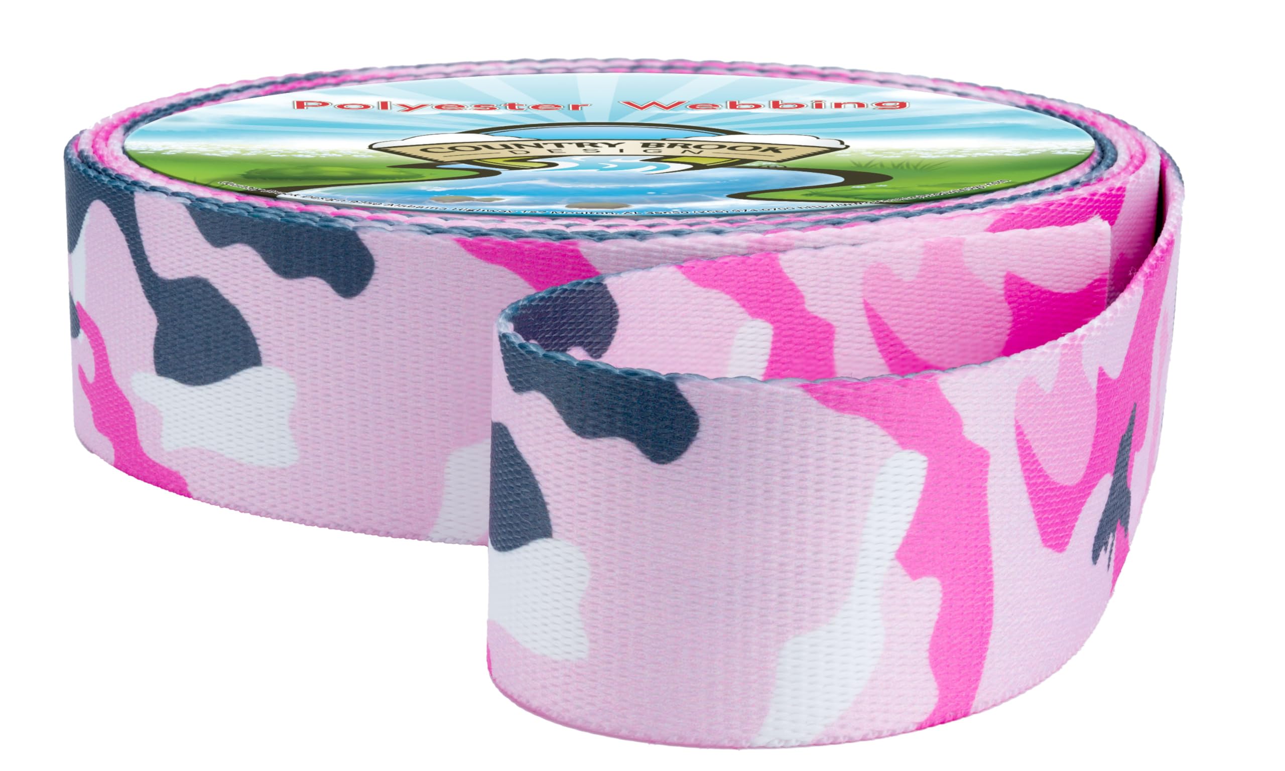 Country Brook Design - Pink and Grey Camo Polyester Webbing for Dog Collars, Belts & DIY Crafts | Durable Nylon Straps for Pet Accessories, Fashion & Sewing Projects