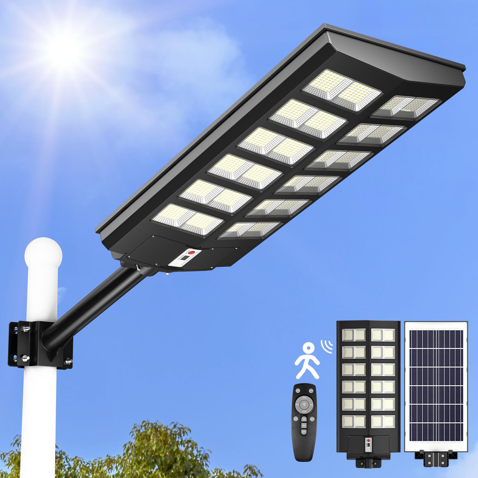 1600W Solar Street Lights - 160,000LM High Brightness Outdoor Solar Lights, IP66 Waterproof for Driveway, Parking Lot, Garden, Yard, Backyard | Perfect for Pathway Illumination, Security Lighting and Energy-Saving Outdoor Decor