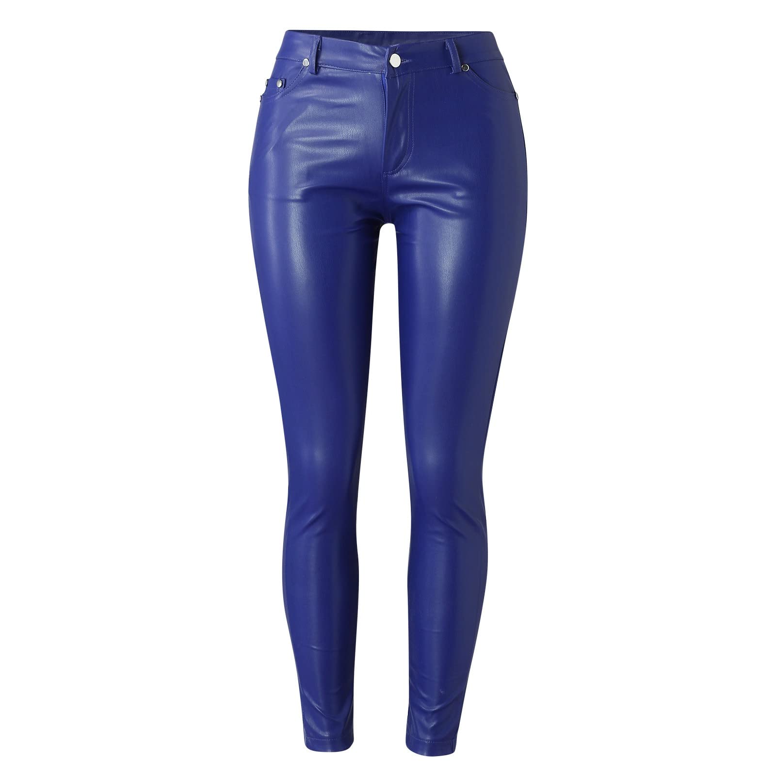 Women's High Waist Yoga Pants - Skinny Workout Leggings for Fitness & Running - Solid Color Stretchy Trousers with Button Detail - Perfect for Gym, Yoga & Casual Wear