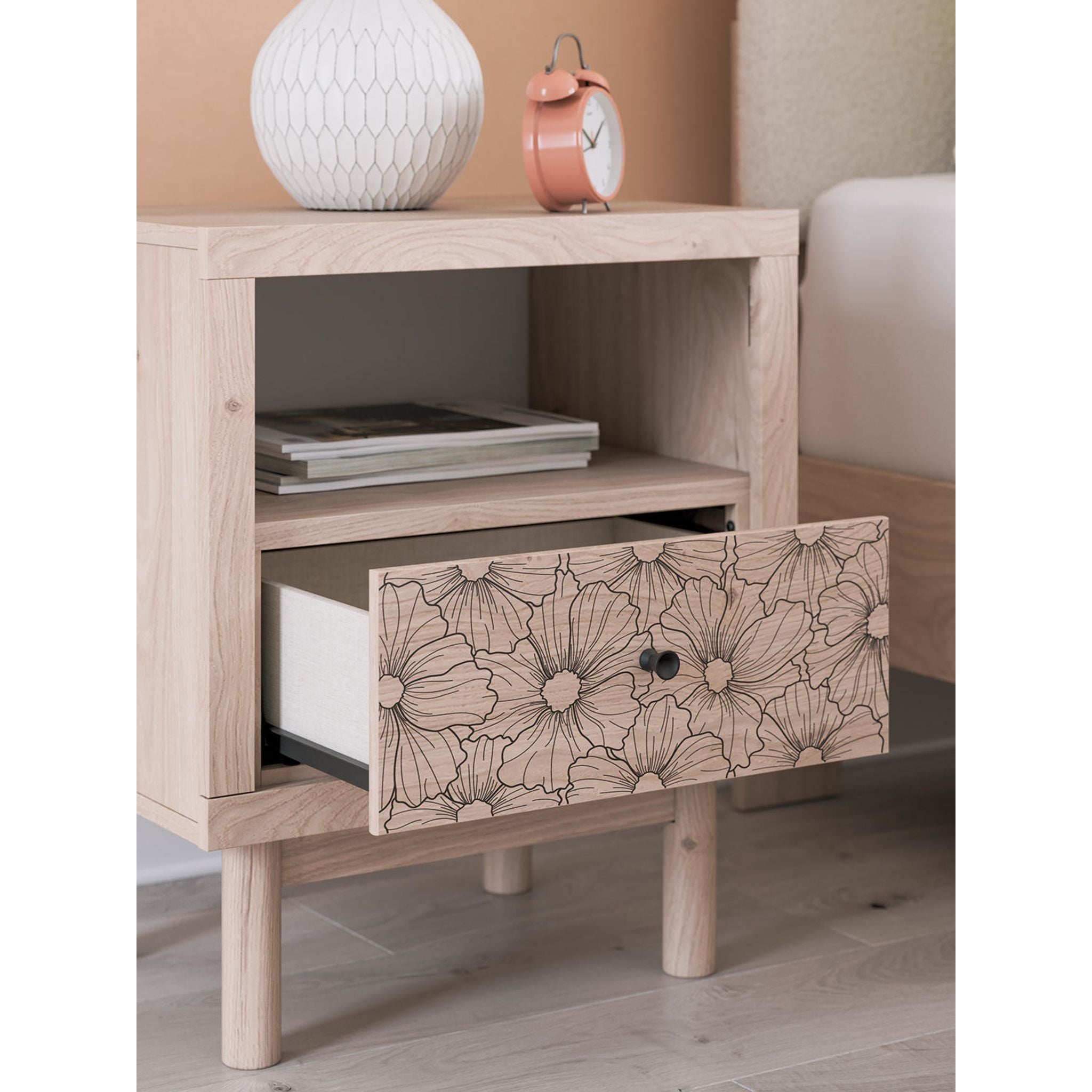 Arloster Nightstand in Tan - Modern Bedside Table with Drawer for Bedroom, Living Room, or Office - Perfect for Storage and Organization