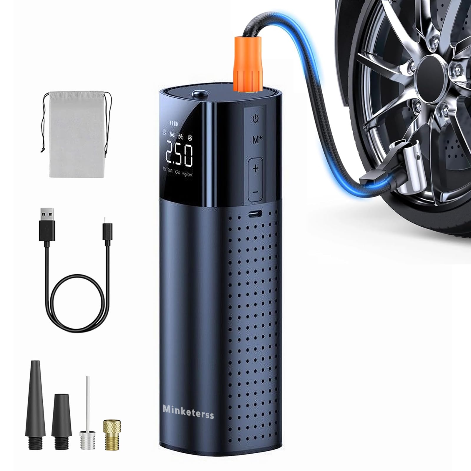 Portable Cordless Tire Inflator Air Compressor Pump - Digital Gauge & Auto-Shutoff for Car, Motorcycle, Bike Tires & Sports Balls | Perfect for Road Trips, Emergency Flat Tires & Home Garage Use