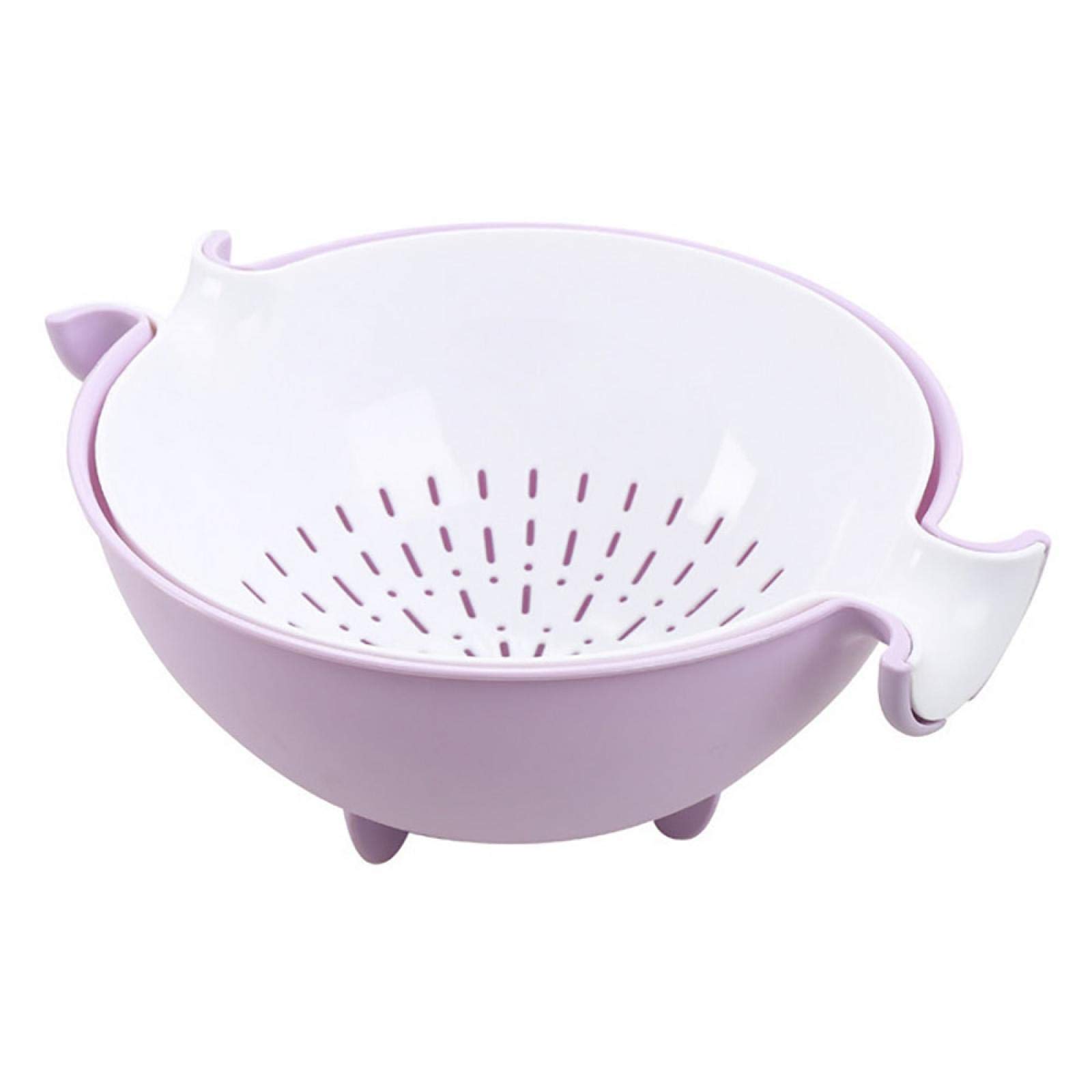2-in-1 Rotating Kitchen Drain Basket & Colander Set - Double Layered Strainer Bowl with Rotatable Basin for Efficient Draining | Perfect for Washing Vegetables, Fruits, and Cleaning Utensils | Durable Purple Design