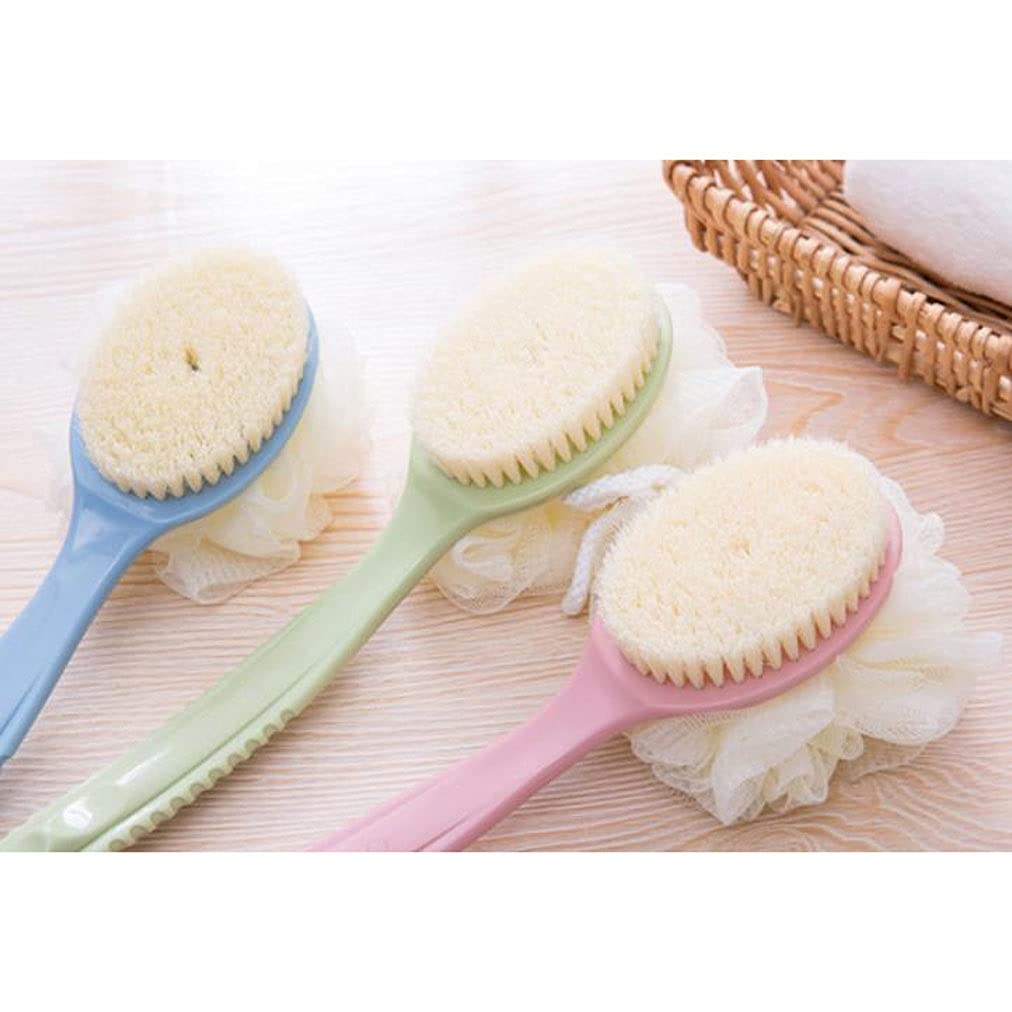 Exfoliating Washcloth & Body Brush Set with Bristles and Soft Loofah Back Scrubber - Long Handle Bath Brush with Mesh Sponge for Deep Cleansing & Dead Skin Removal - Perfect for Shower, Spa, and Daily Exfoliation Routine