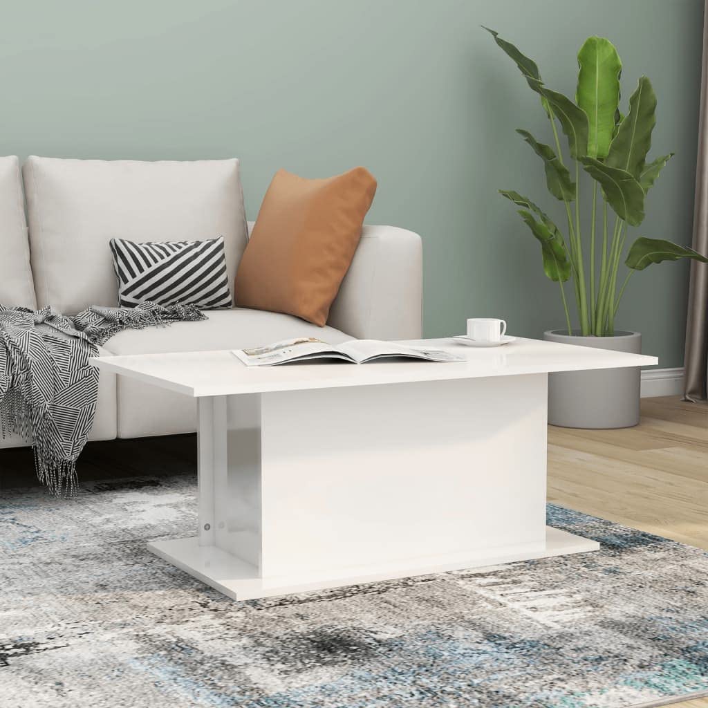 Modern Square Coffee Table 40x22x16 Inches - High Gloss White Chipboard Center Table for Living Room, Bedroom & Office - Sturdy Side Table for Small Spaces, Home Decor & Entertainment Areas