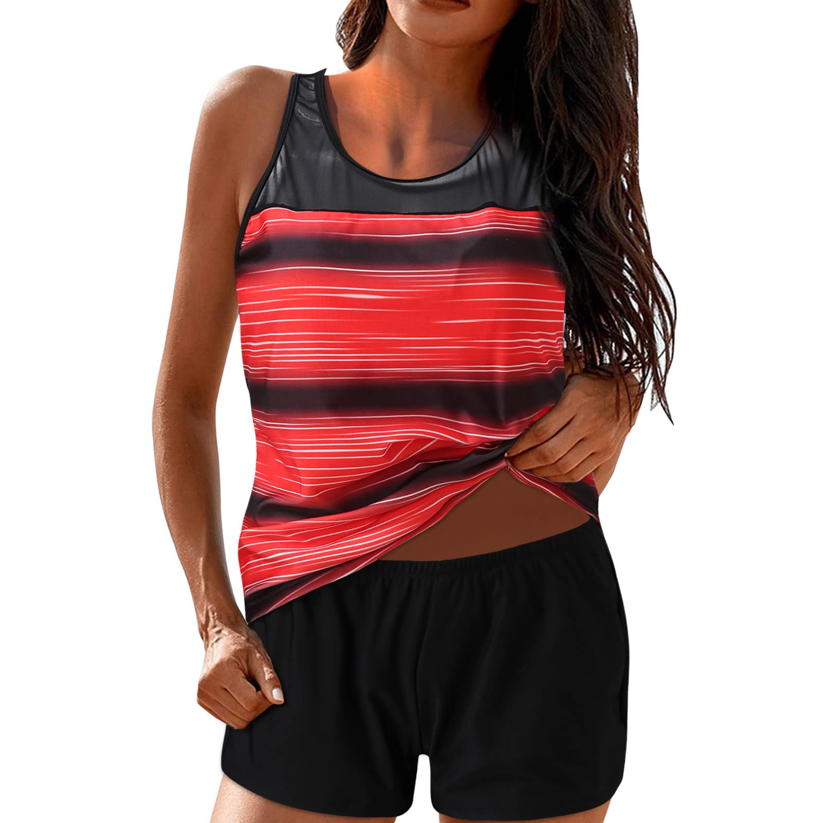 **YpingLonk Women's Retro Modest Two-Piece Tankini Swimsuits with Boyshorts - High Performance Competitive Swimwear for Beach, Pool & Water Sports**