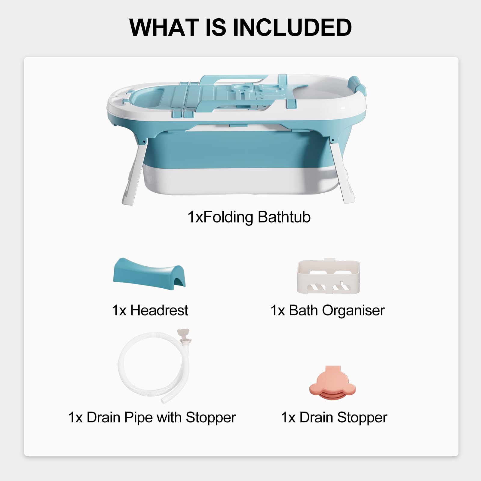 KAIYAN 55 Inch Portable Foldable Bathtub for Adults - Collapsible Freestanding Soaking Tub with Lid & Neck Pillow - Perfect for Hot Baths, Ice Baths, Steam Therapy & Relaxation at Home (Blue)