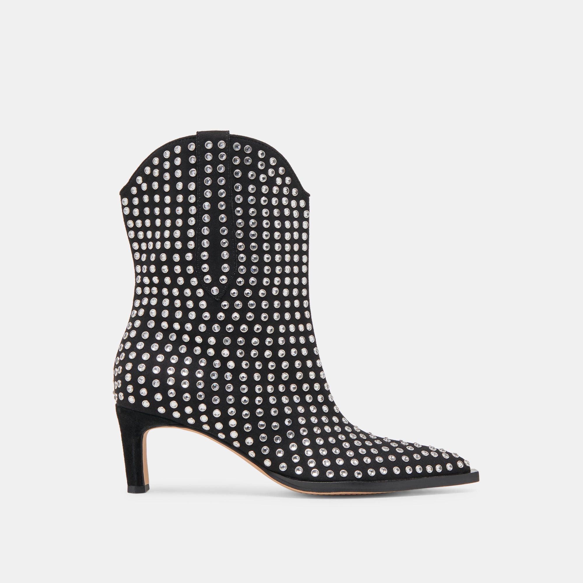 ANZEL Women's Black Crystal Stud Booties - Stylish Ankle Boots for Party, Night Out & Evening Events