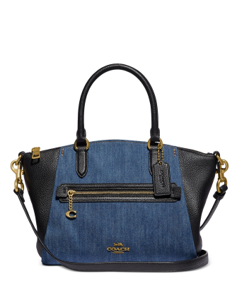 Coach Denim & Leather Blocked Elise Satchel Crossbody Bag for Women - Stylish Designer Handbag for Work, Travel & Everyday Use
