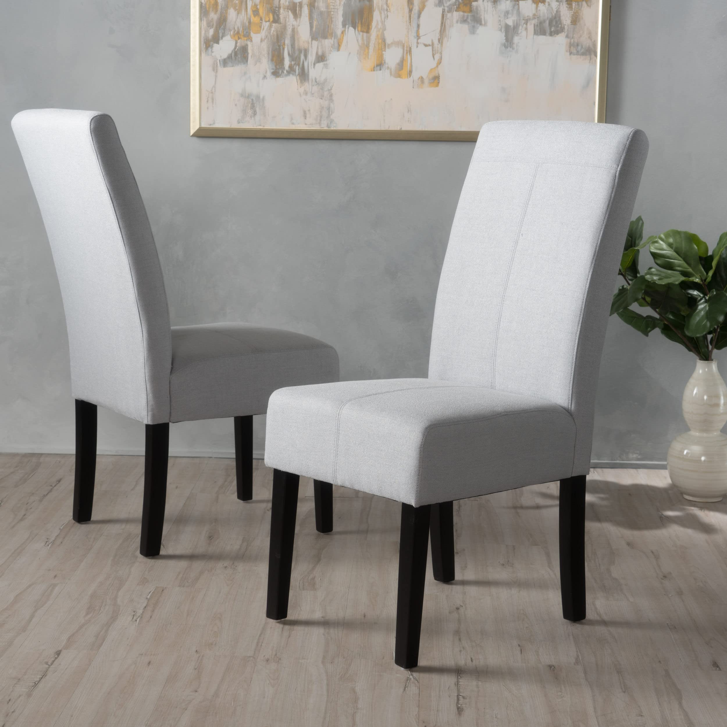Christopher Knight Home Pertica Fabric Dining Chair Set of 2 - Light Grey Wooden Dining Chairs for Kitchen, Dining Room & Breakfast Nook - Comfortable Upholstered Seating for Home & Restaurant Use