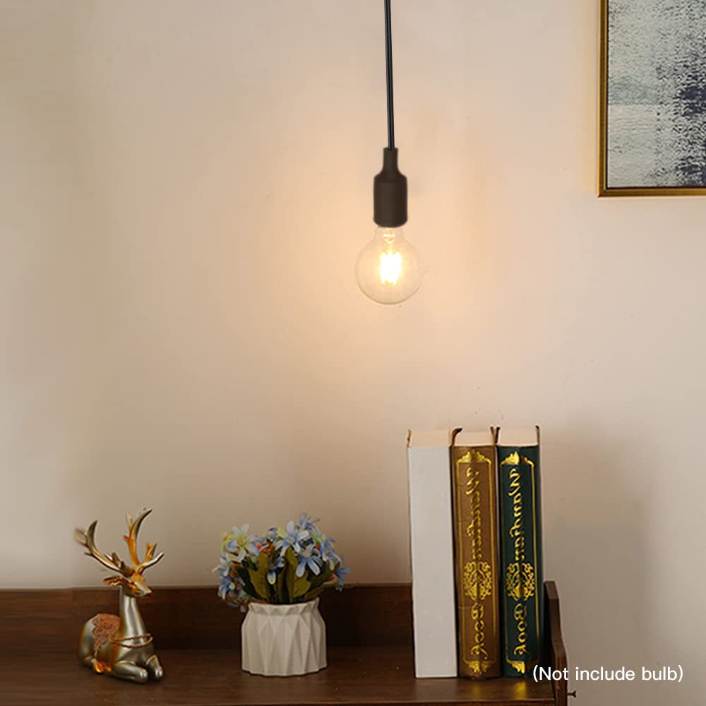 Zevnico 15 FT Hanging Light Socket with Cord - Black E26/E27 Extension Cord with ON/Off Switch Plug - DIY Pendant Light Fixture & Hanging Lantern Cable - Perfect for Bedroom, Kitchen, Porch, and Outdoor Lighting Decor